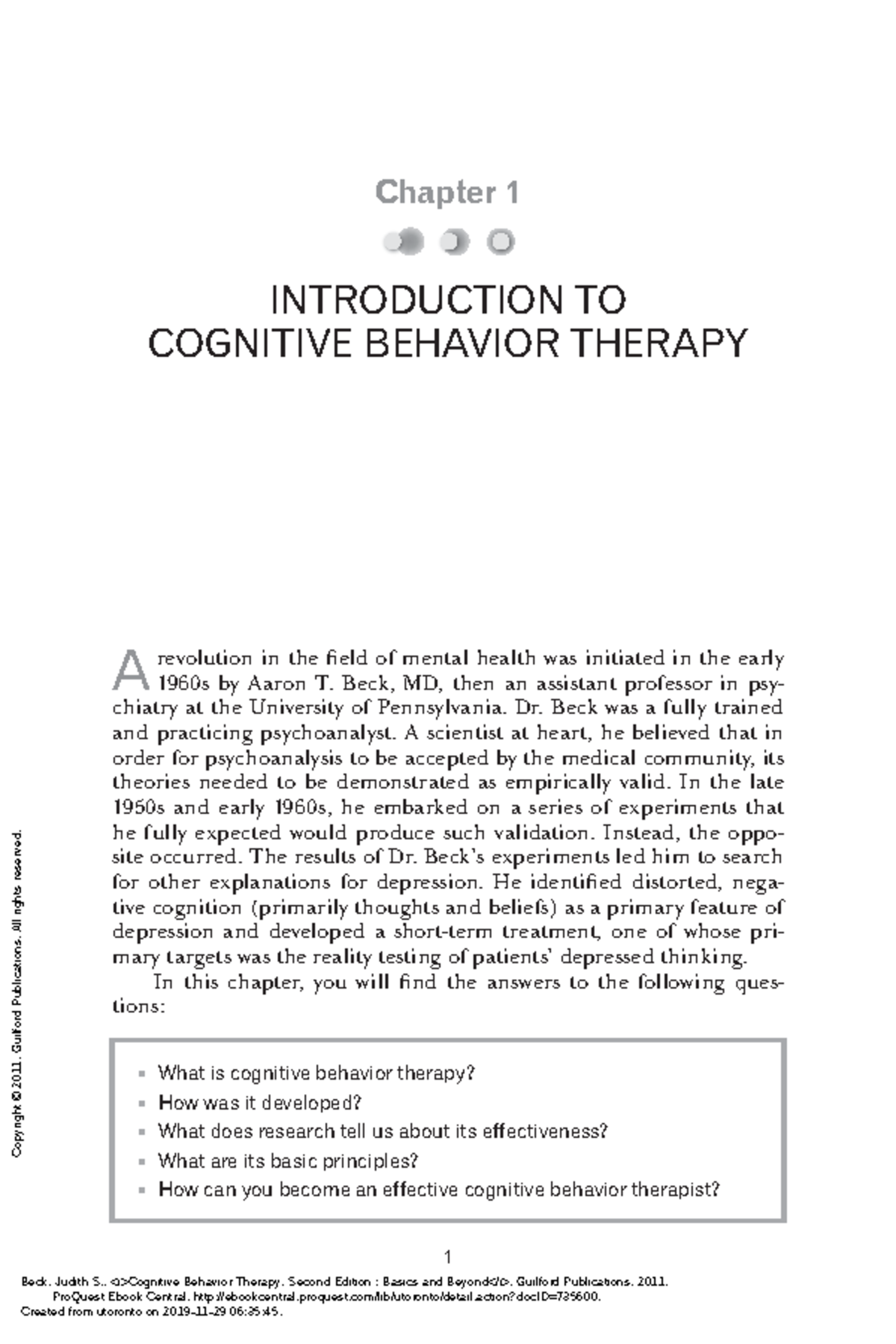 Cognitive Behavior Therapy Second Edition Basics A - 1 Chapter 1 ...