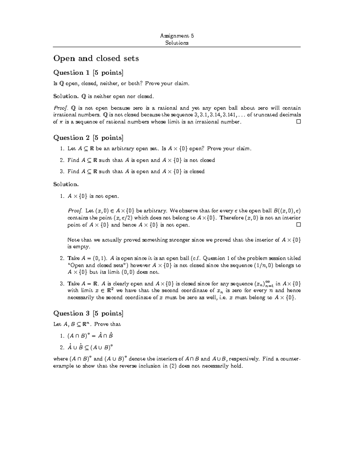 MATH421 F20 assignment 5 sols - Solutions Open and closed sets Question ...