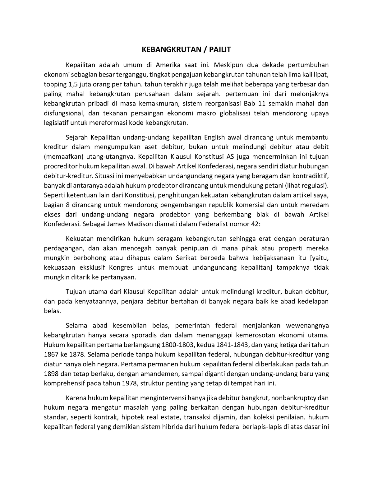 Kebangkrutan - This Document Contains Material About Bankruptcy ...