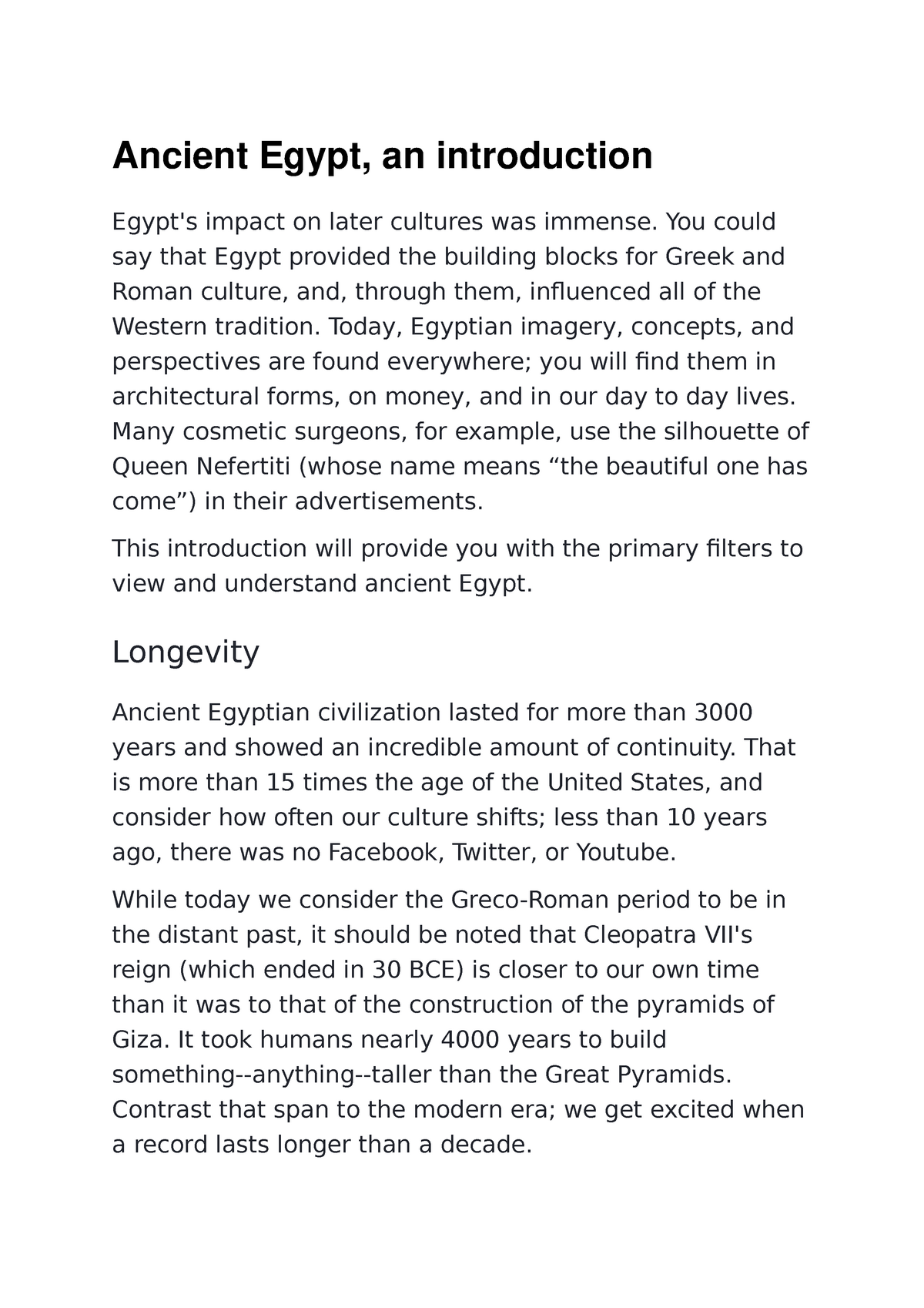 short essay about ancient egypt