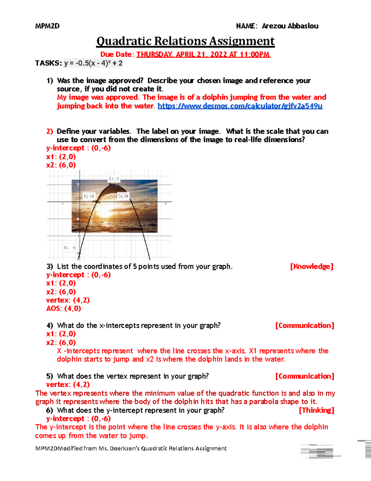 quadratic relations assignment