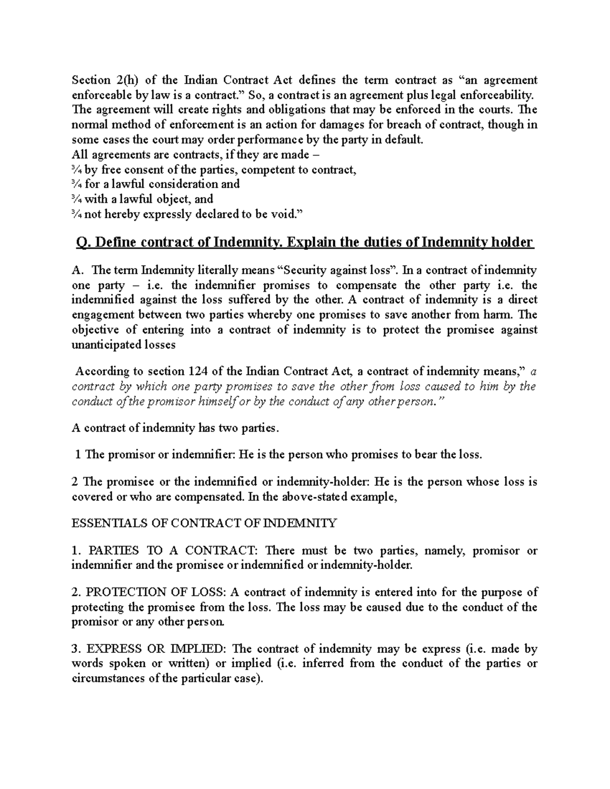 Contracts 2 guarantee notes Section 2(h) of the Indian Contract Act