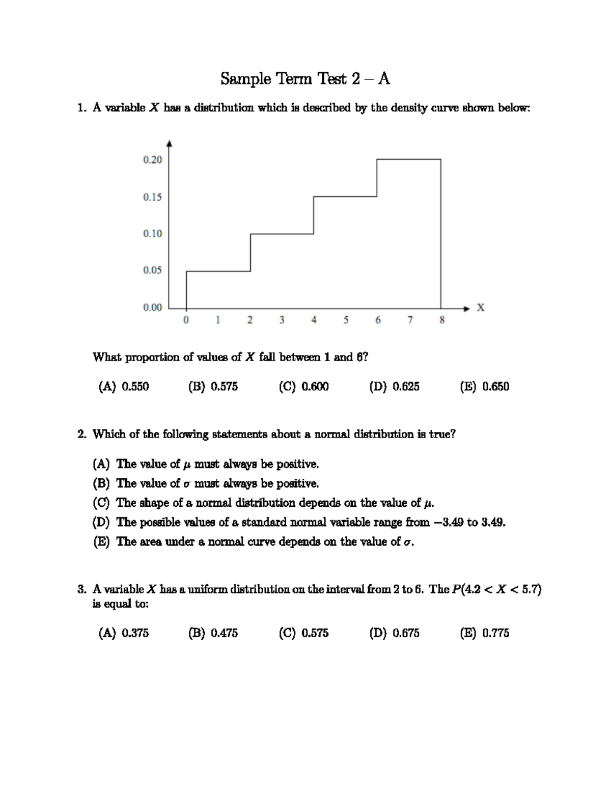 Midterm 2016, questions and answers - STAT 1000 - Studocu