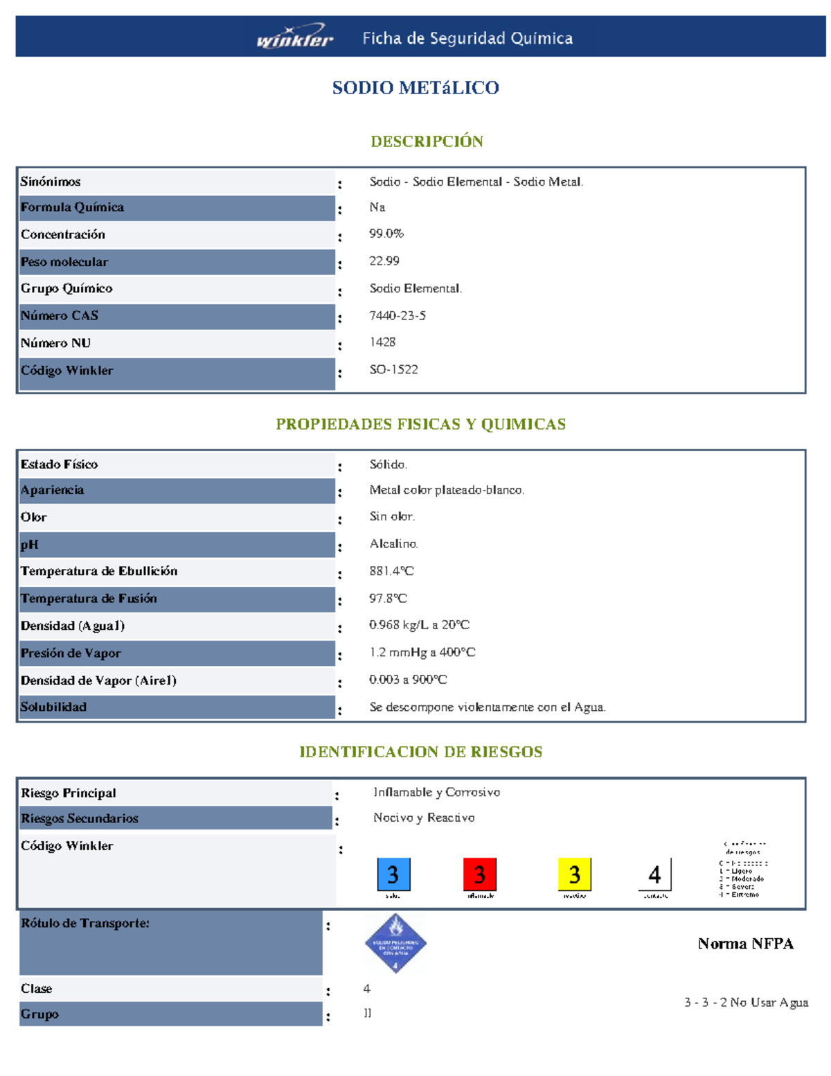 Sodio metalico - Apuntes Ficha tecnica - SODIO METáLICO DESCRIPCIÓN ...