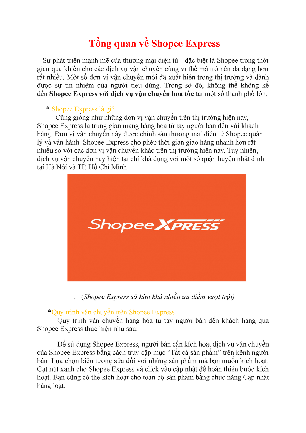 Tổng quan về Shopee Express - Tổng quan về Shopee Express Sự phát triển mạnh mẽ của thương mại điện - Studocu