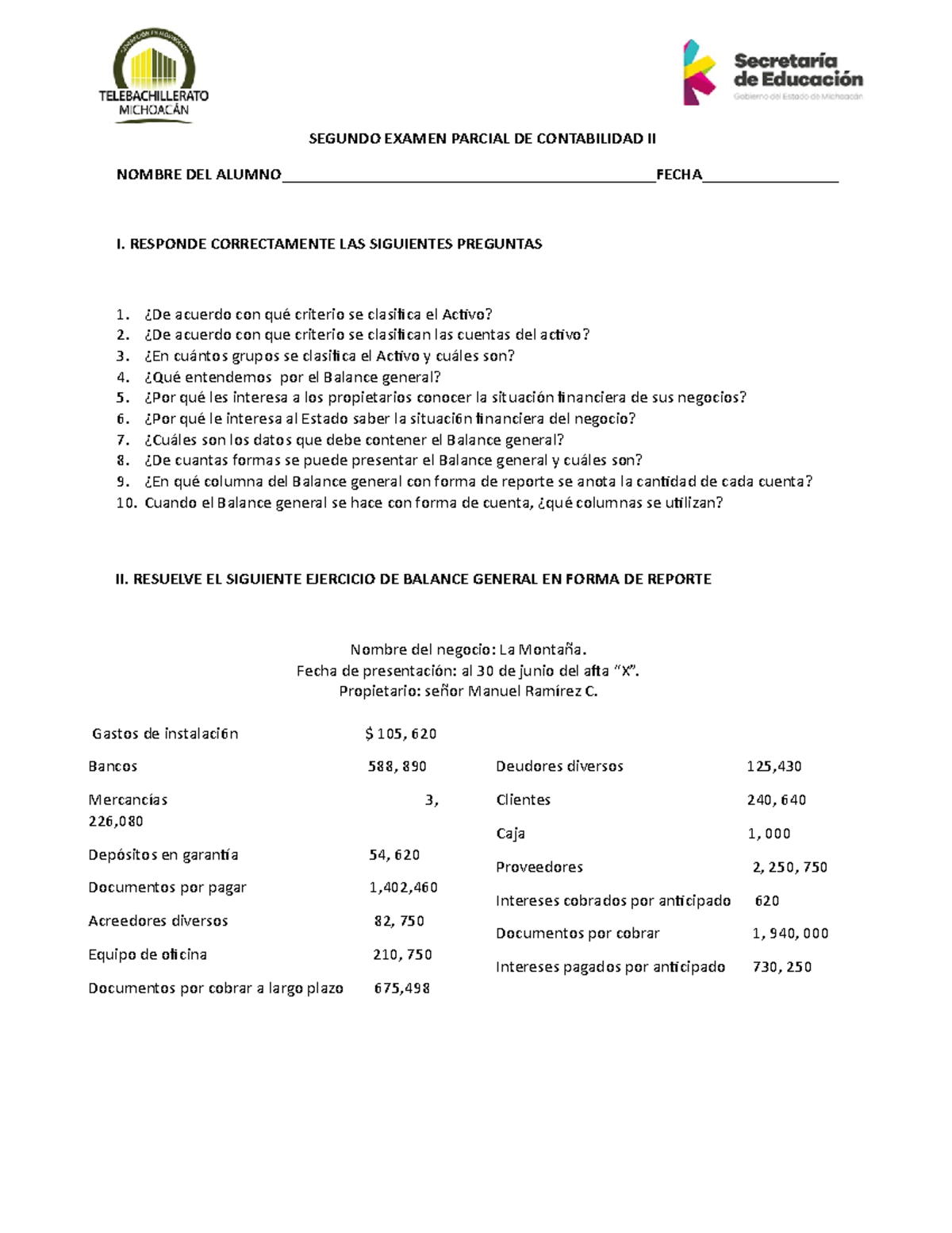Segundo Examen Parcial DE Contabilidad II - SEGUNDO EXAMEN PARCIAL DE ...