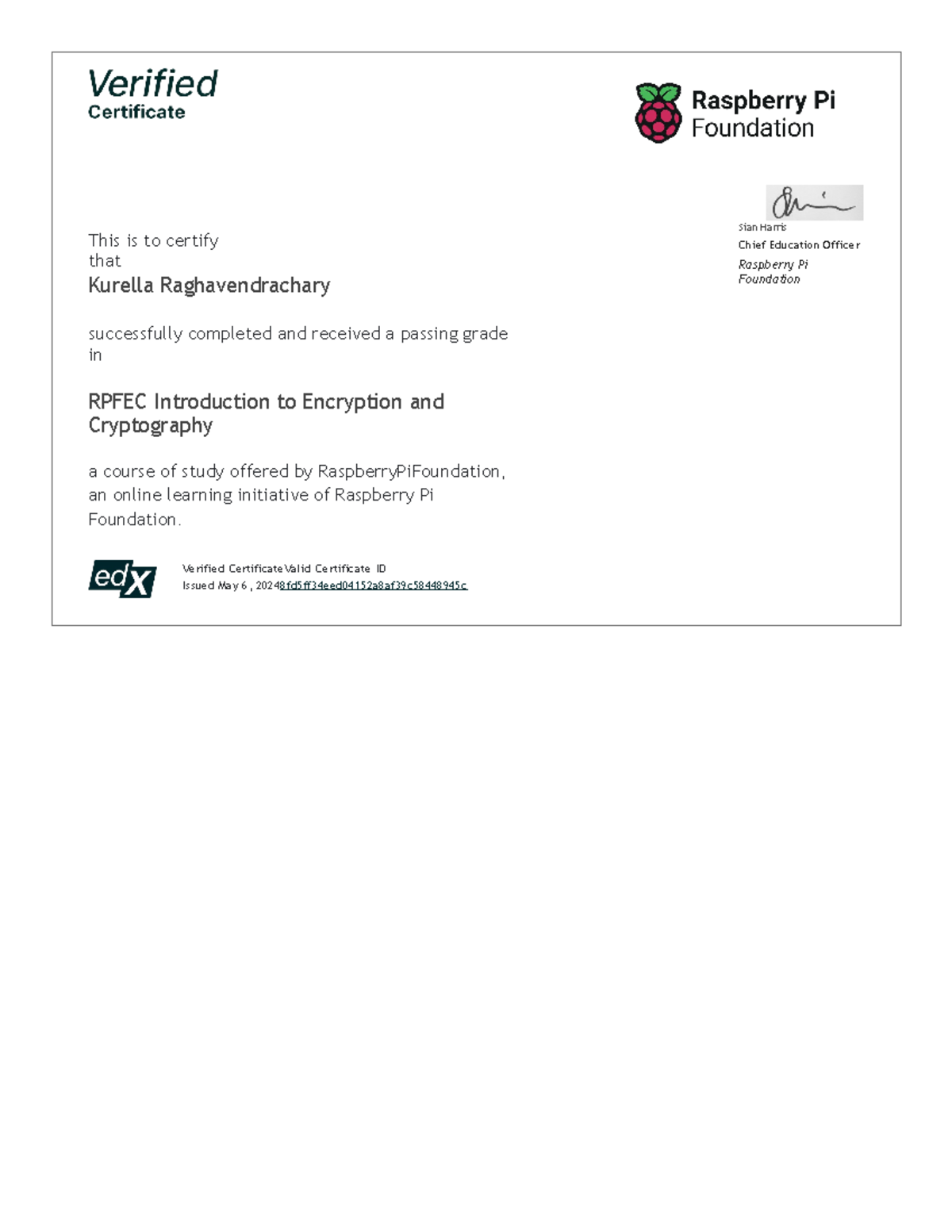 Raspberry Pi Foundation Rpfec Certificate ed X - computer science ...