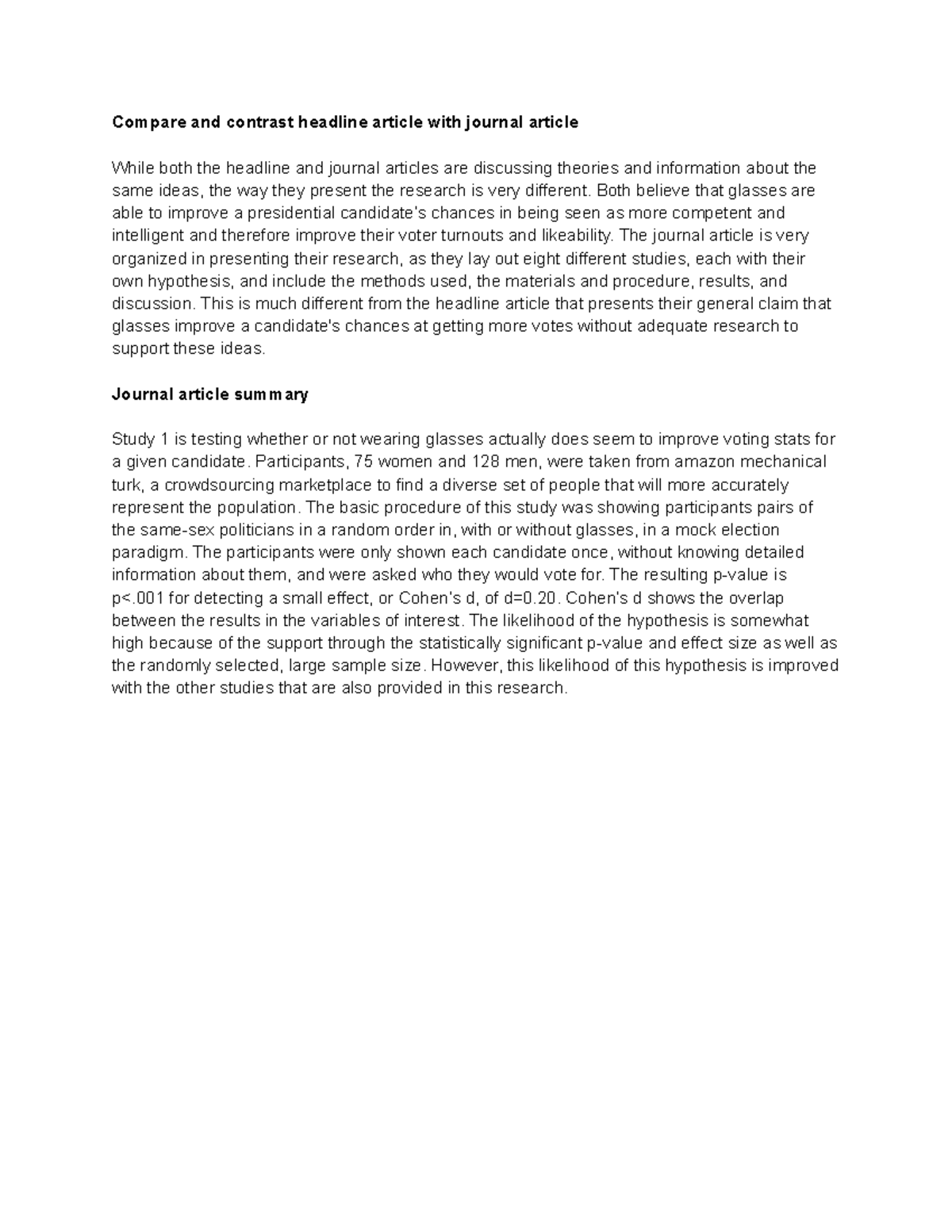 Psychology in the news 1 - Compare and contrast headline article with ...