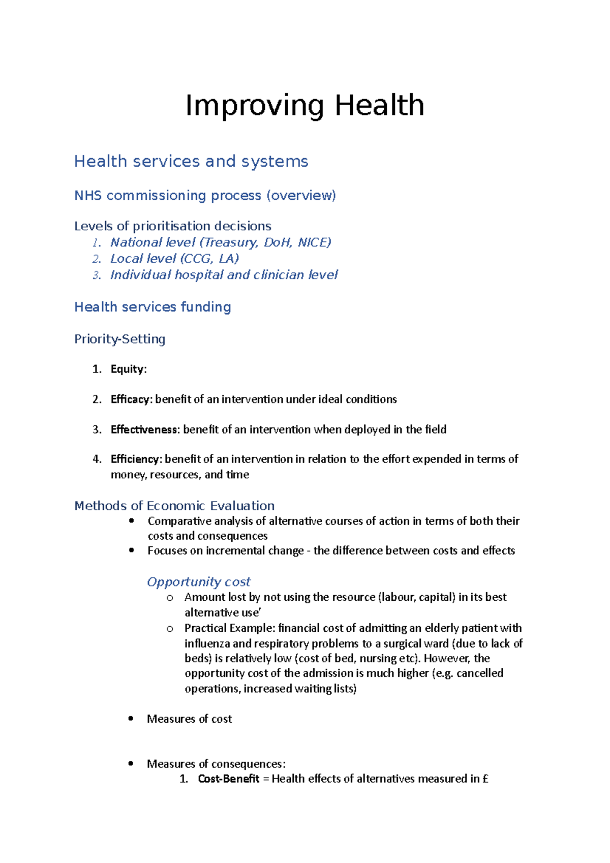 Improving Health - 10 - Lecture notes 4 - Improving Health Health ...