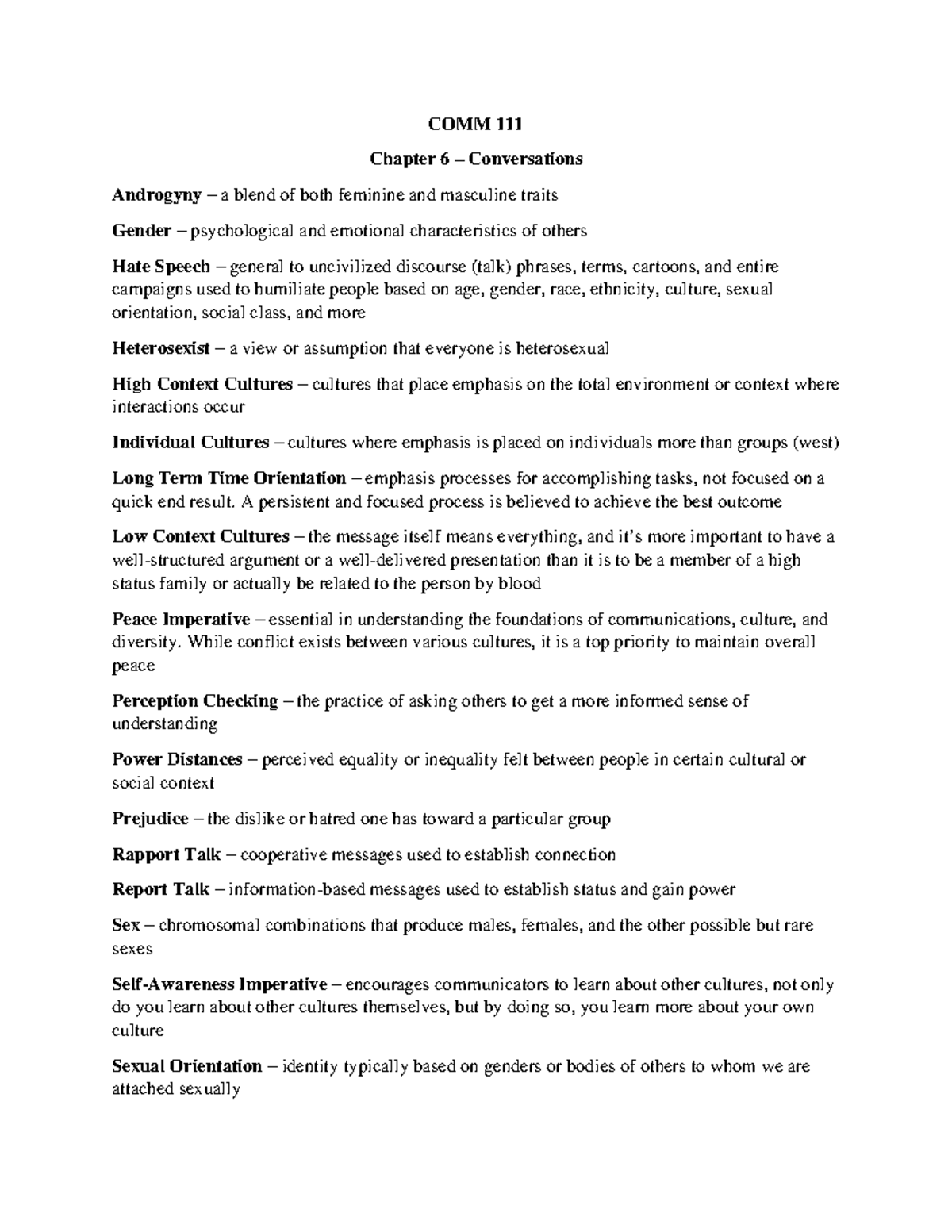 COMM 111 Lecture Notes on Conversations - COMM 111 Chapter 6 ...