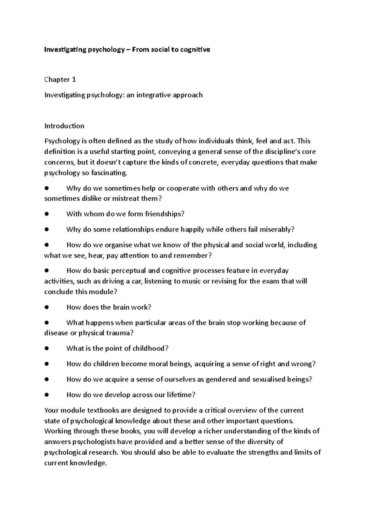 Chapter 1 - Intro - In Depth Notes On The Investigating Psychology 2 ...