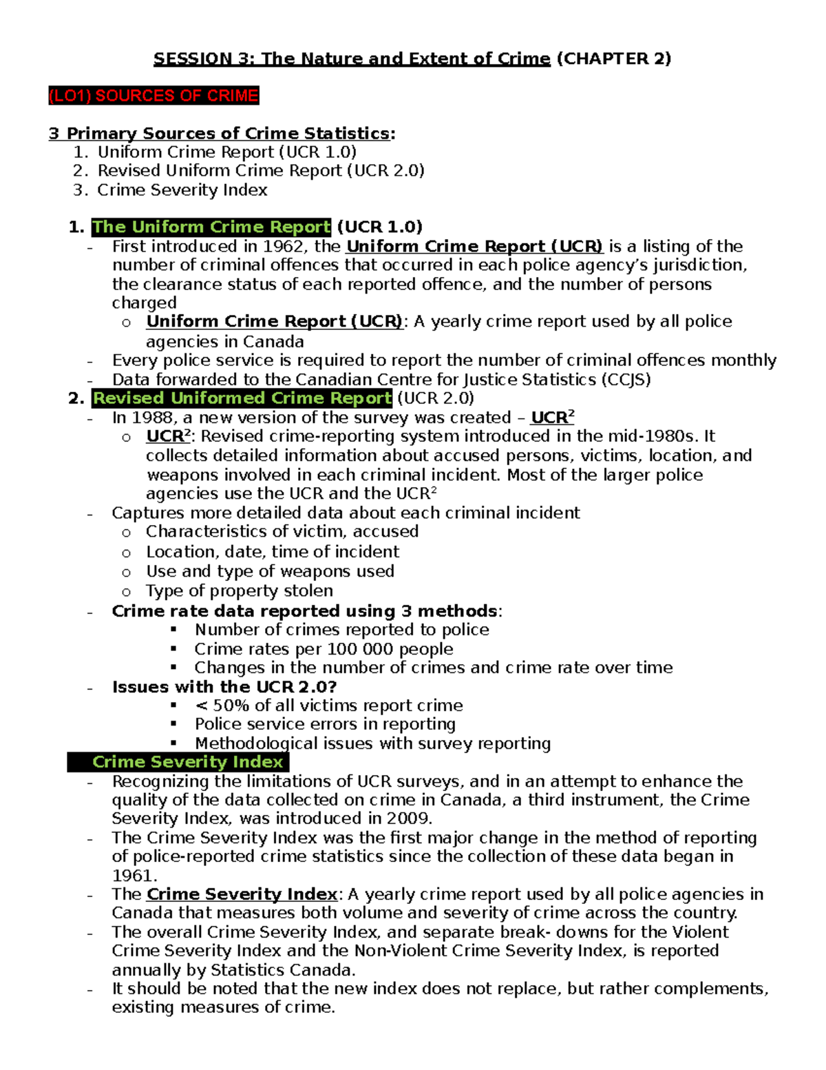 C&S Chapter 2 Notes - SESSION 3: The Nature and Extent of Crime ...