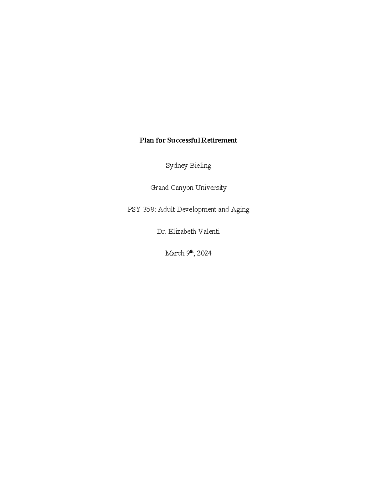 Successful Retirement Essay Sydney Bieling - Plan for Successful ...