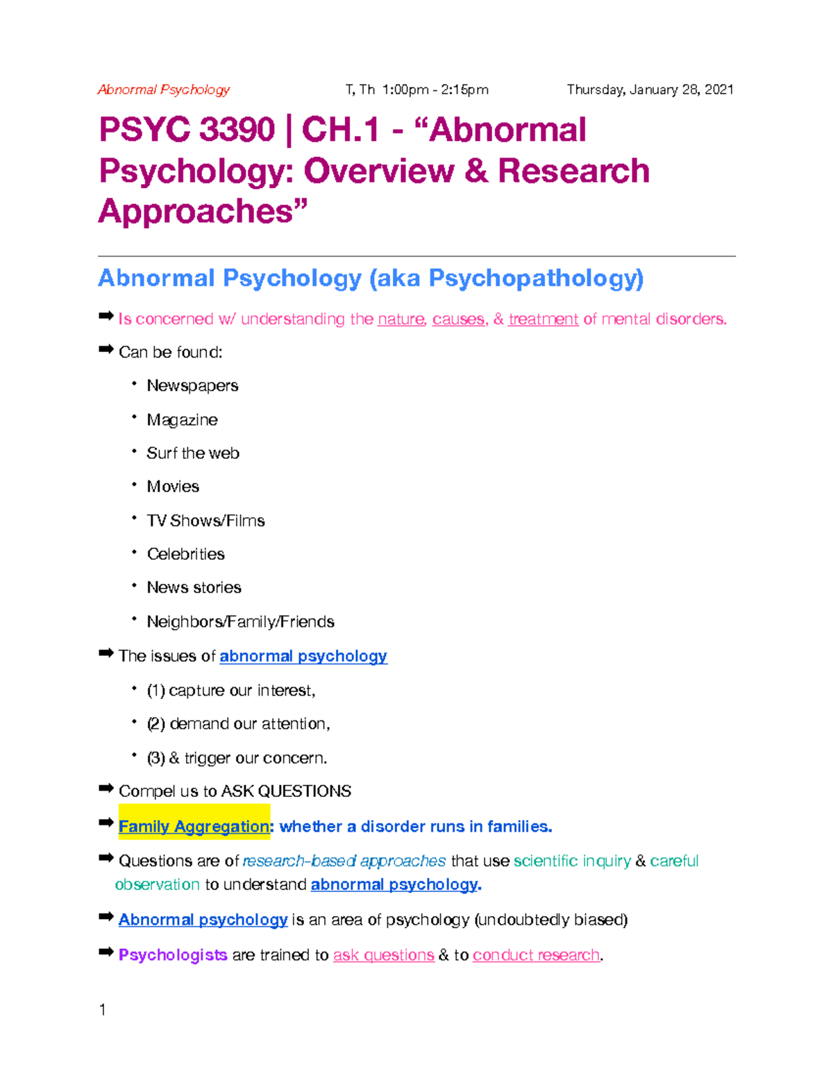 PSYC 3390 | Book Notes On CH.1 - "Abnormal Psychology" - PSYC 3390 | CH ...