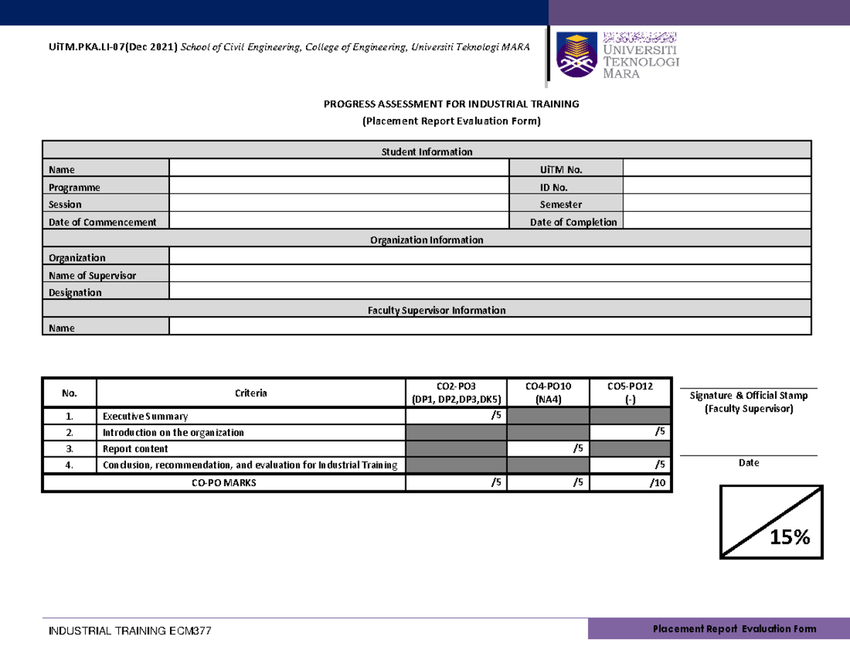 Placement Report - UiTM.PKA-07(Dec 2021) School of Civil Engineering ...