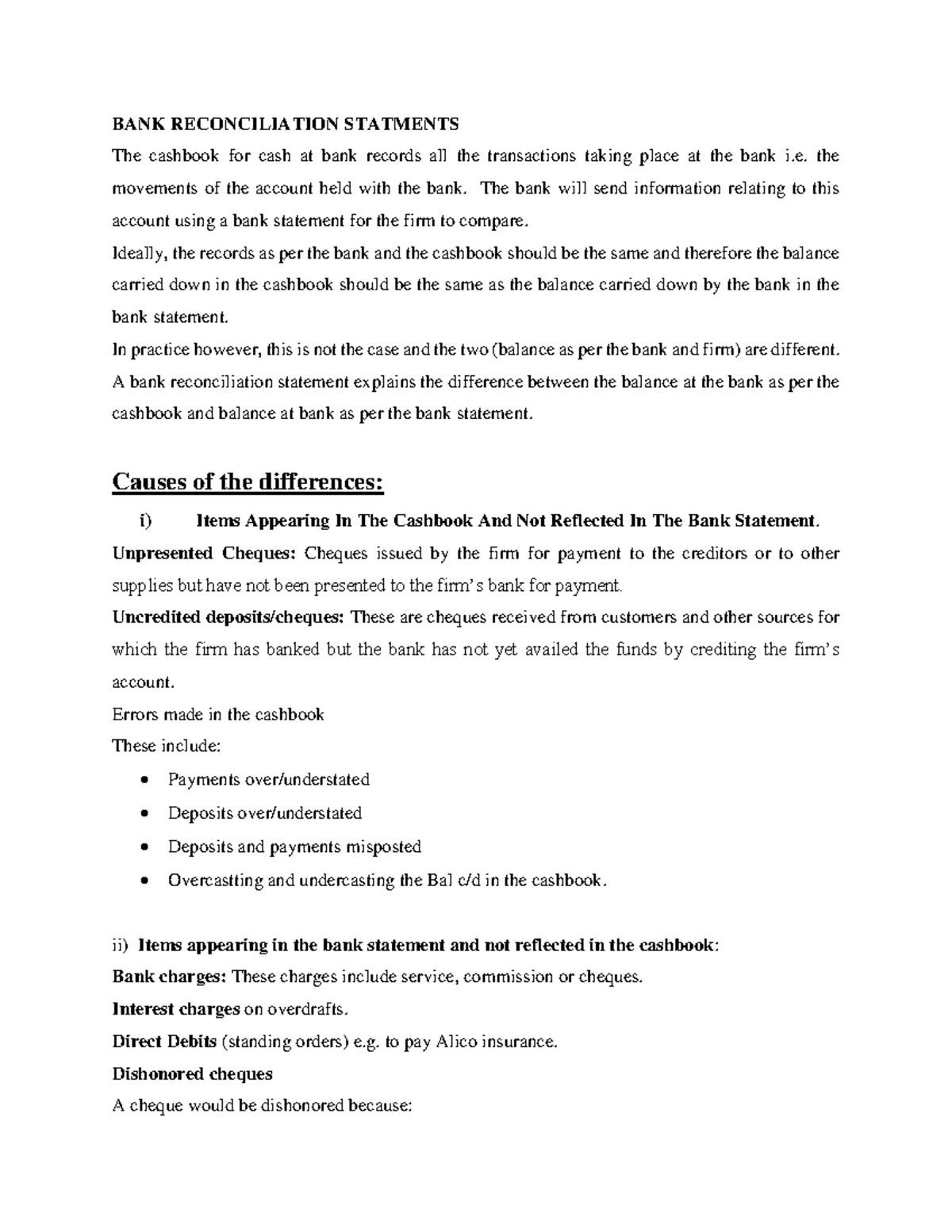 BANK Reconciliation Statments ETC 111233 BANK RECONCILIATION