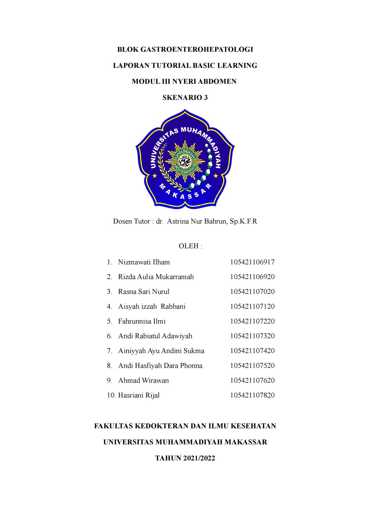 Laporan Tutorial Modul Nyeri Abdomen Kelompok 7 - BLOK ...