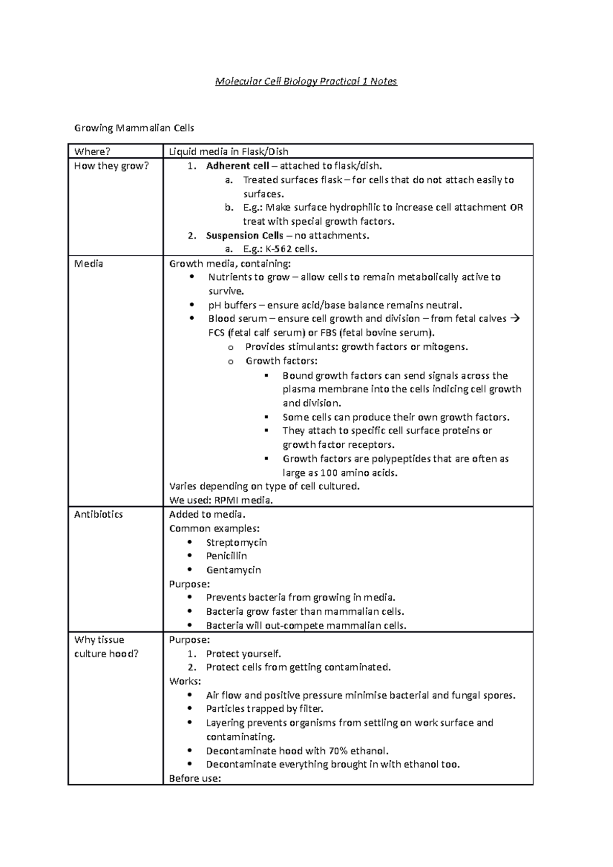 BABS2202 unsw notes - Molecular Cell Biology Prac琀椀cal 1 Notes Growing ...