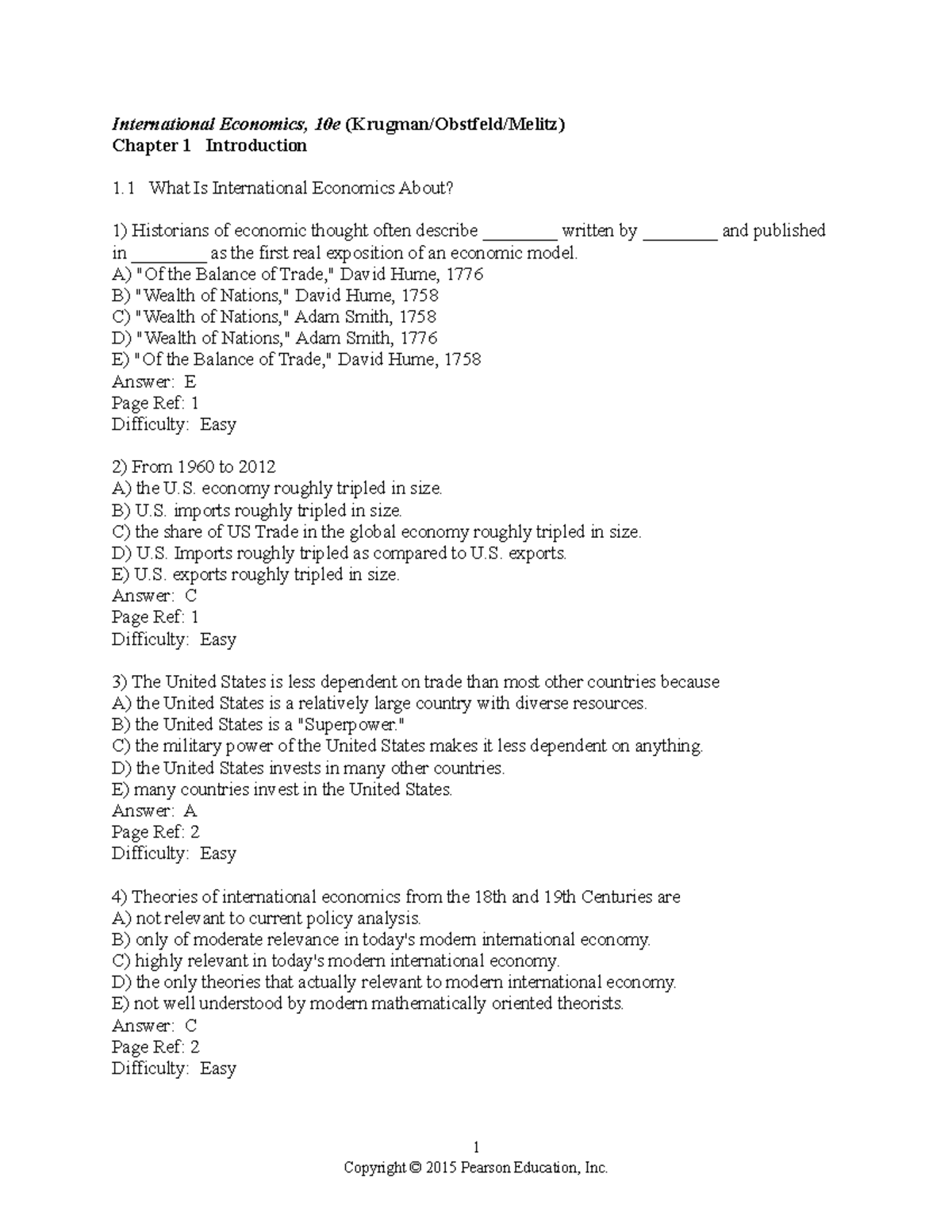 Chapter 1 - Test Bank For International Trade - International Economics ...