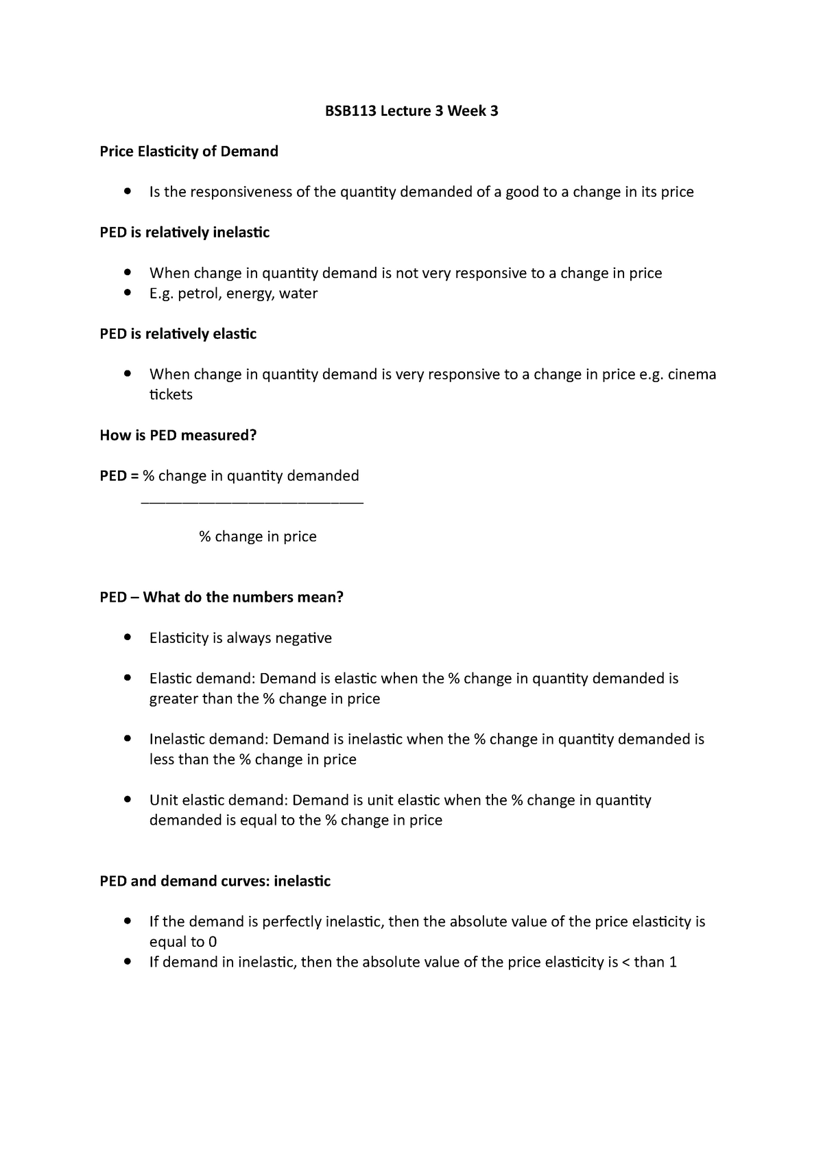 BSB113 Economics - Lecture 3 Notes Week 3 - QUT - StuDocu