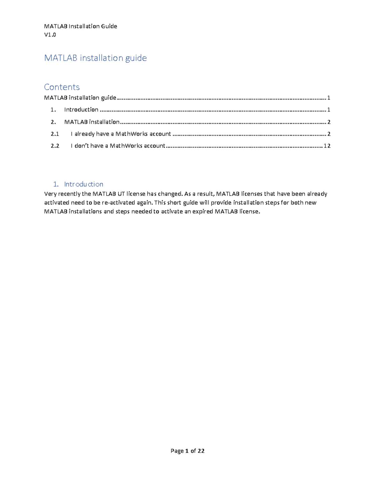 Matlab installation guide - V1. MATLAB installation guide Contents ...