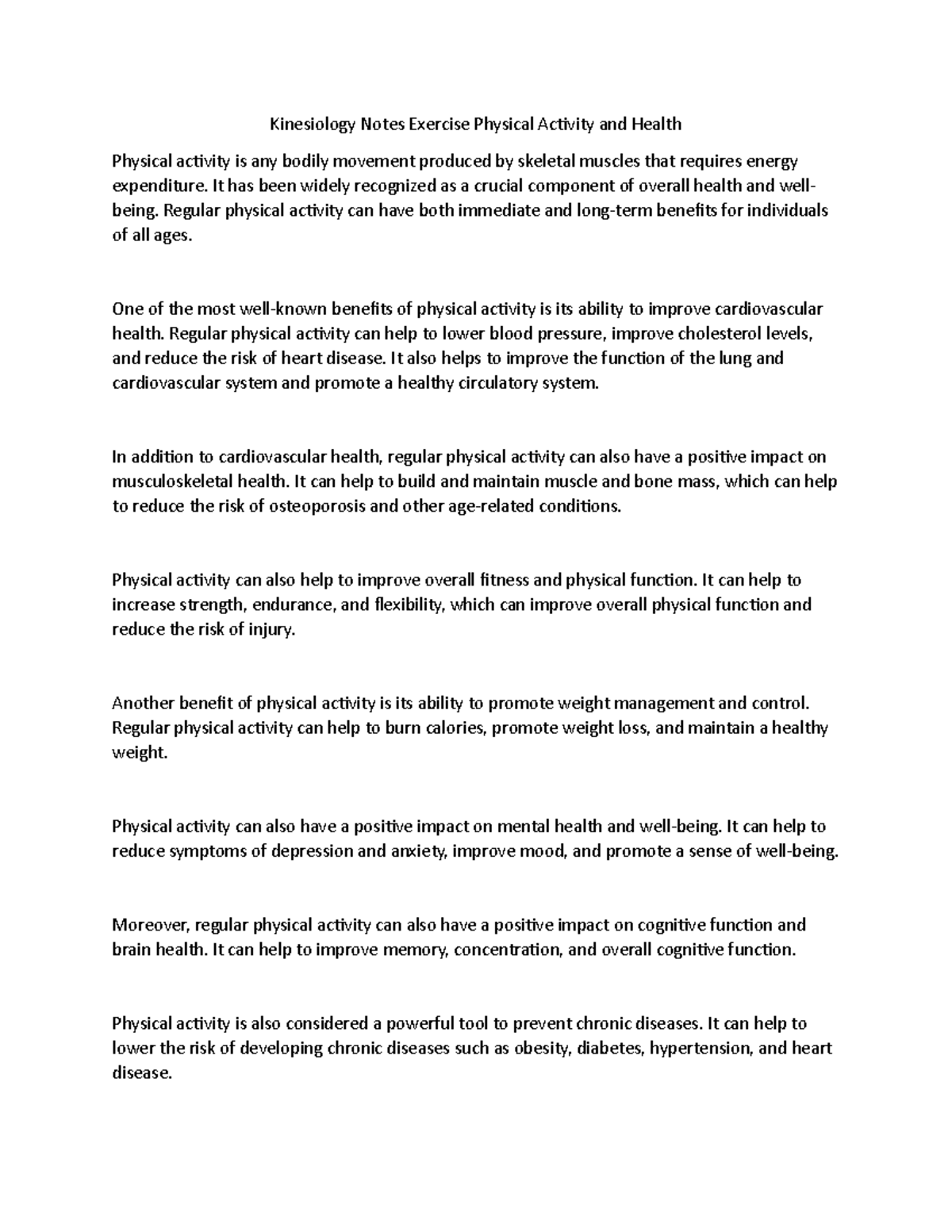 Kinesiology Notes Exercise Physical Activity and Health - It has been ...