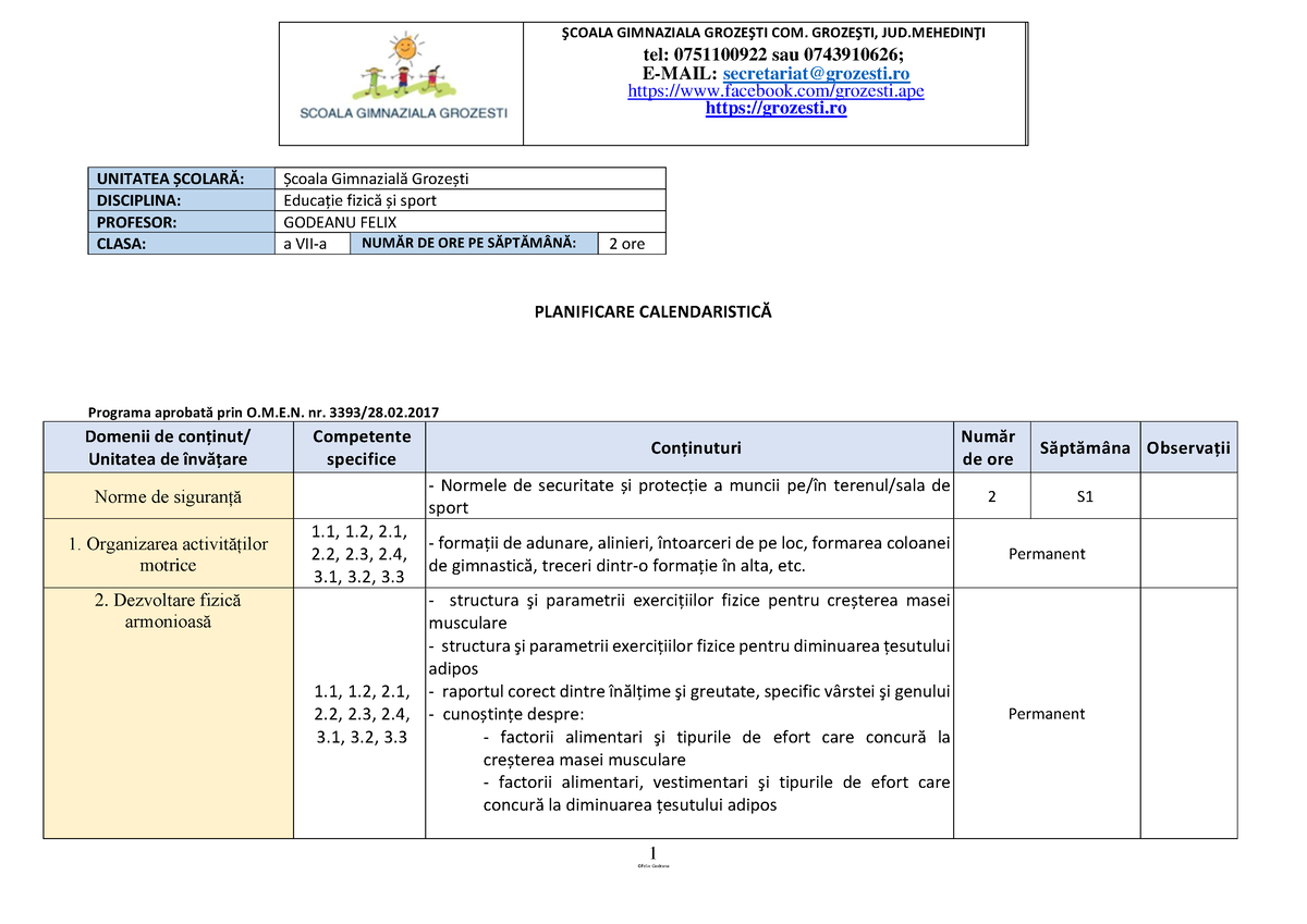 1 Planificare EFS Clasa 7 - Tel: 0751100922 Sau 0743910626; E-MAIL ...