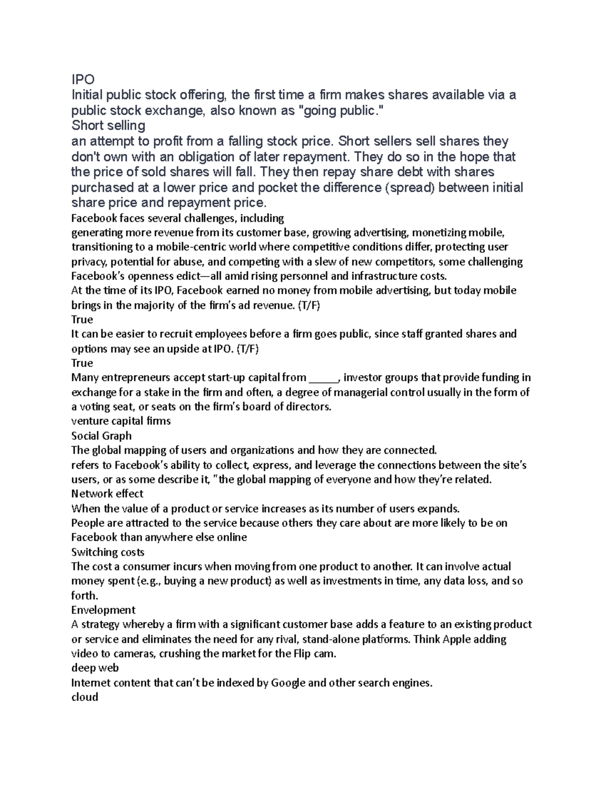 Quizzes and notes for the 2nd midterm - IPO Initial public stock ...