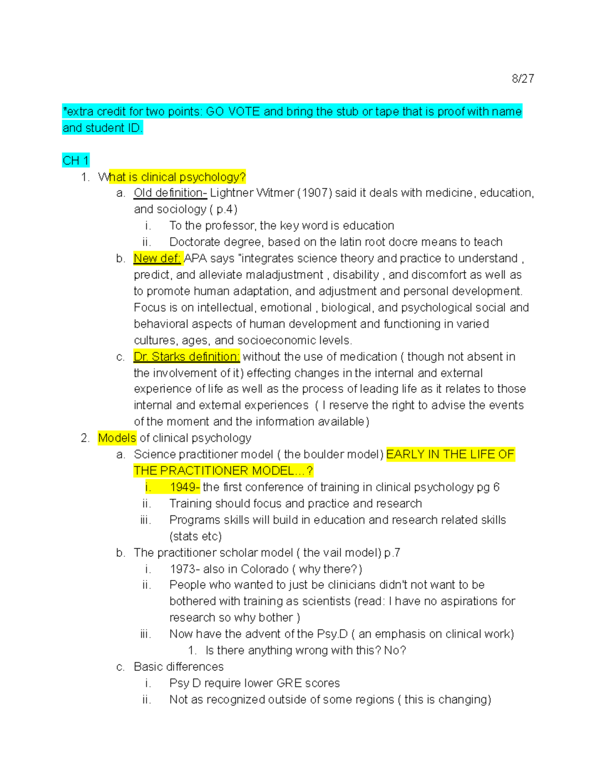 Clinical psych - Google Docs - 8/ *extra credit for two points: GO VOTE ...