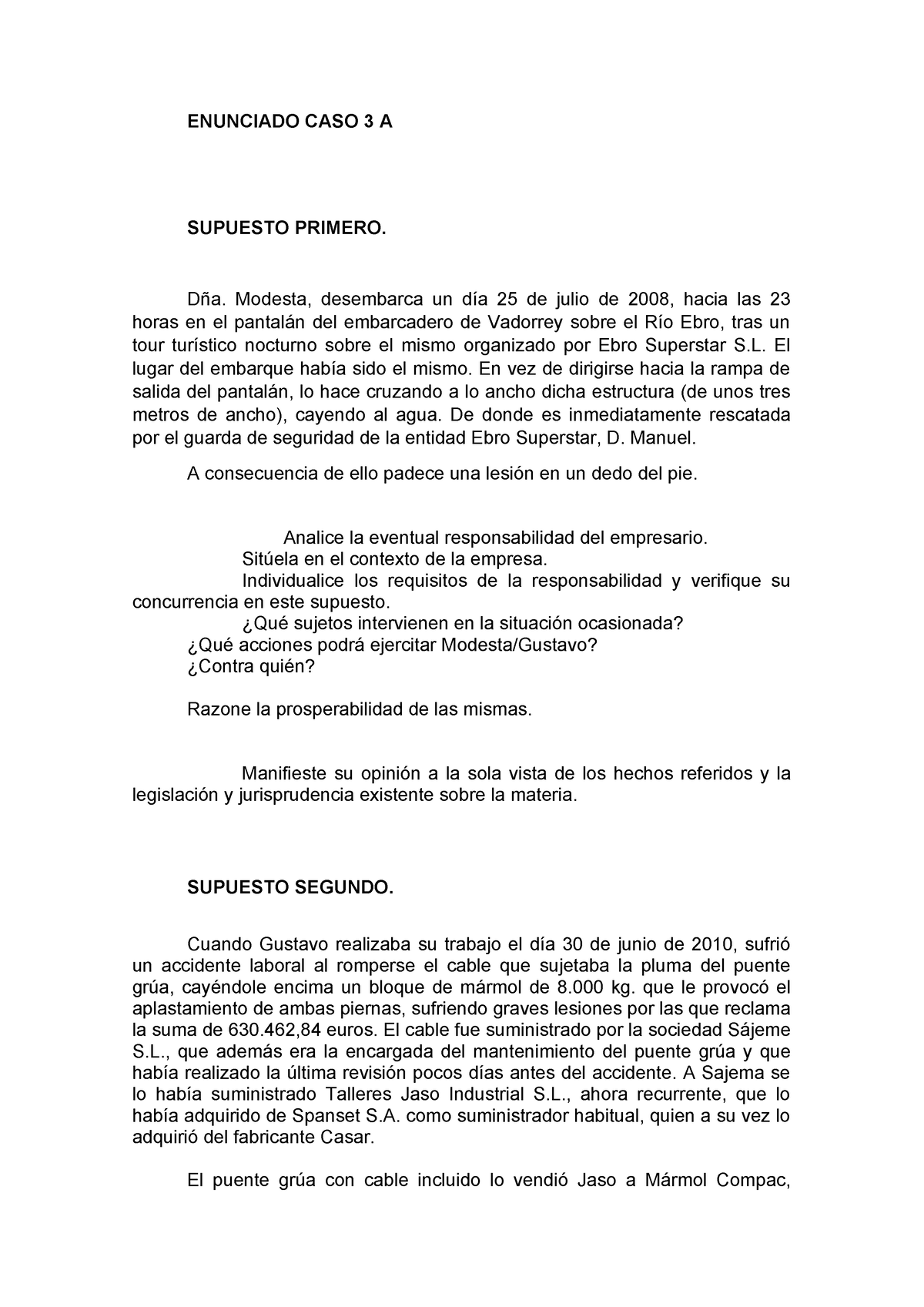 Enunciado Caso Practico N A Enunciado Caso A Supuesto Primero D A Modesta Desembarca