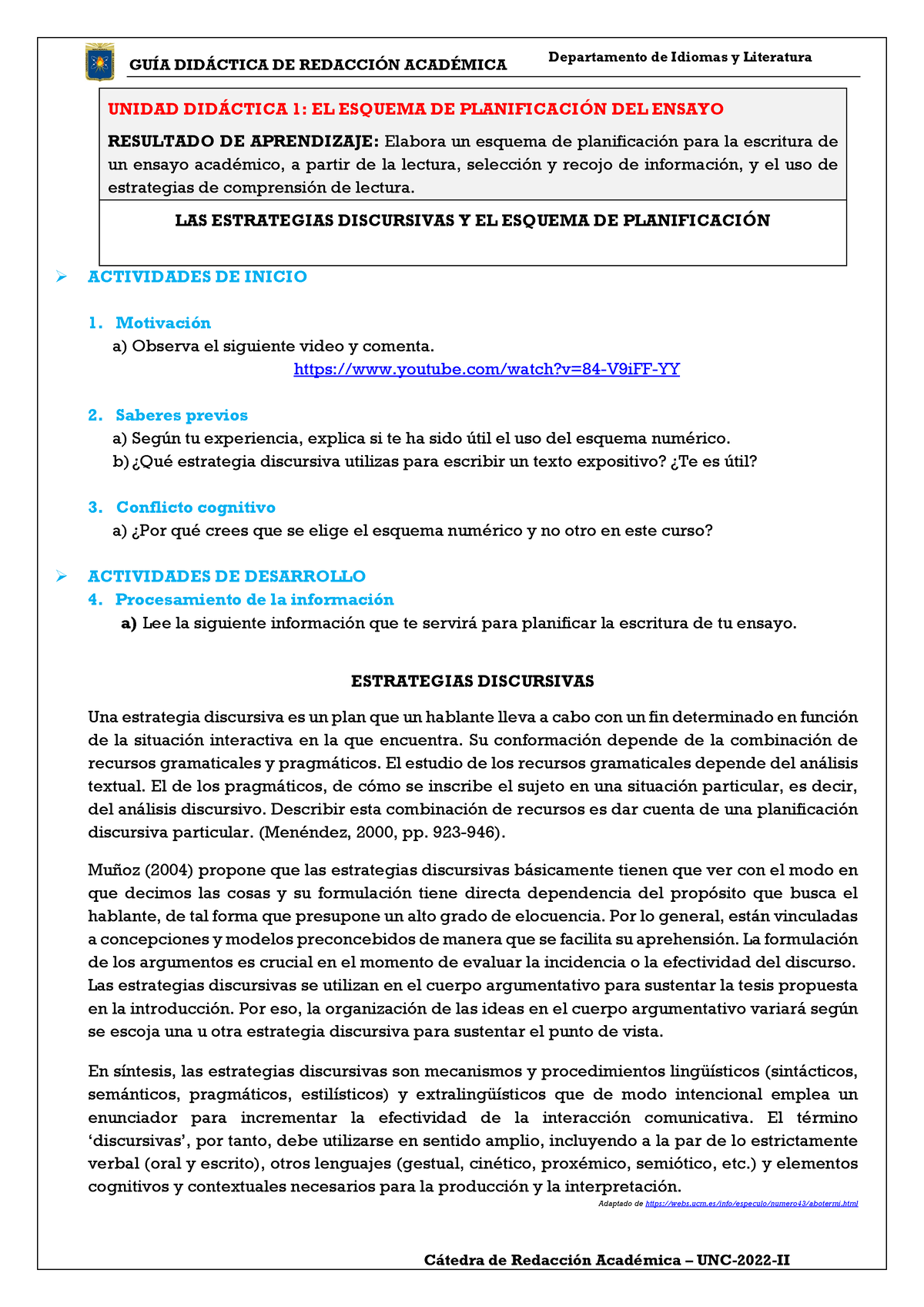 Semana 4 Estrategias Discursivas - GUÍA DIDÁCTICA DE REDACCIÓN ...