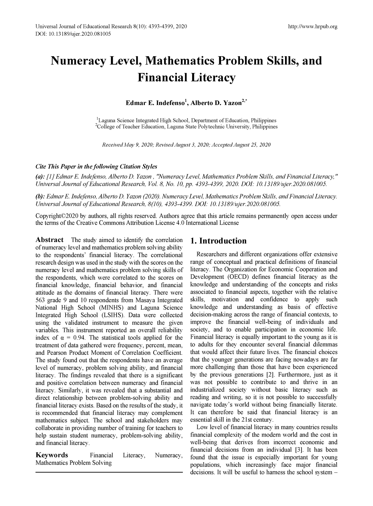 research study about numeracy