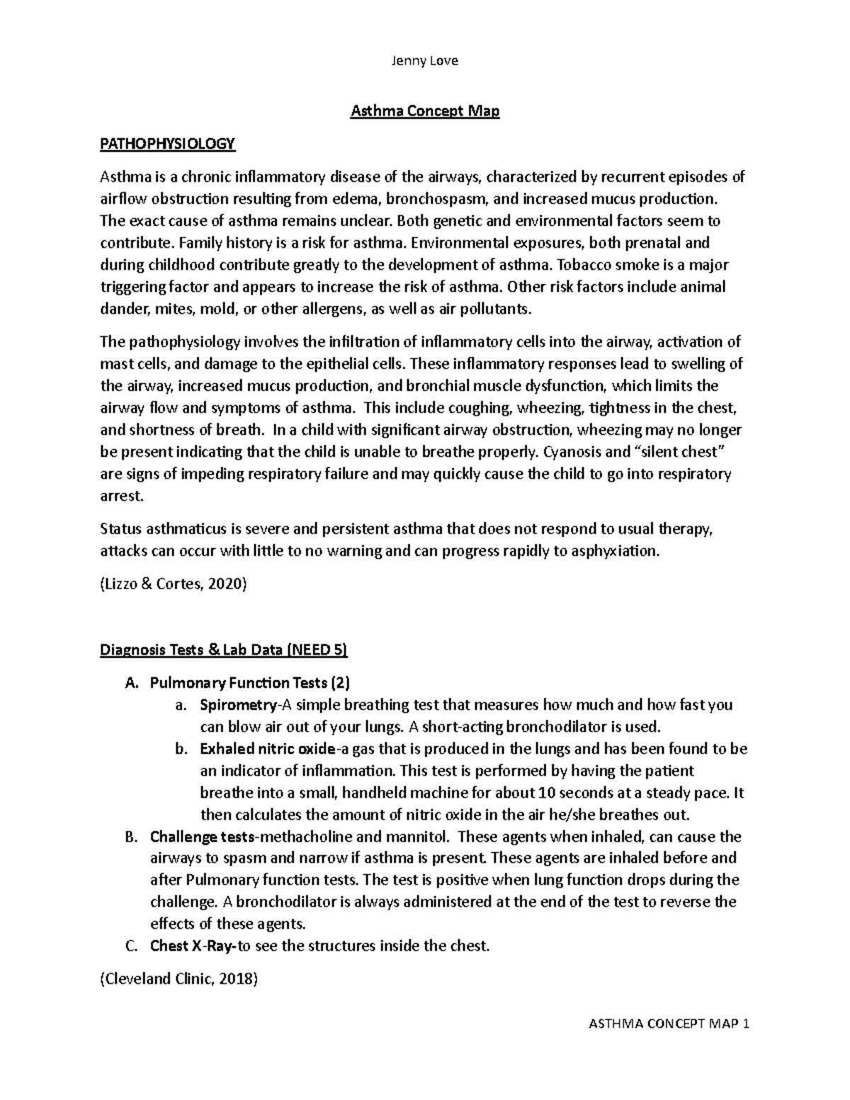 Asthma Concept MAP Jenny LOVE - Asthma Concept Map PATHOPHYSIOLOGY ...