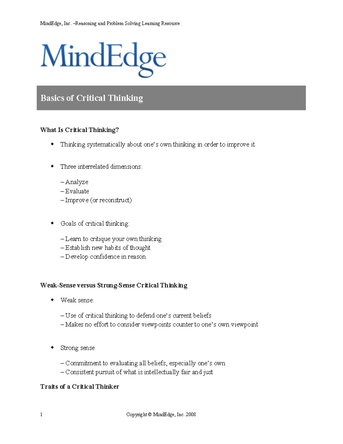 standards of critical thinking wgu