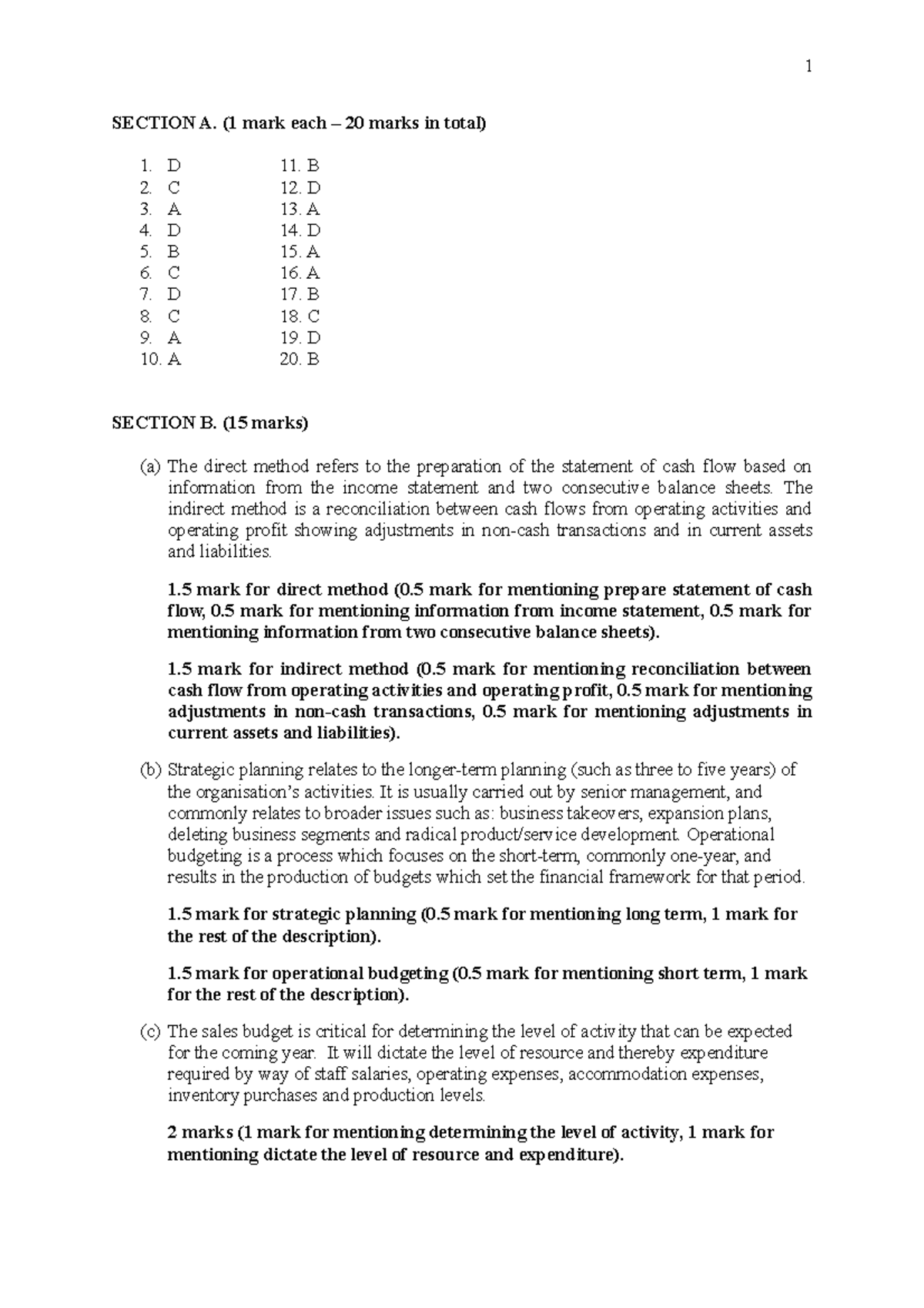 BUSN1001 Final Examination Paper S1 2019 - Marking Criteria And ...