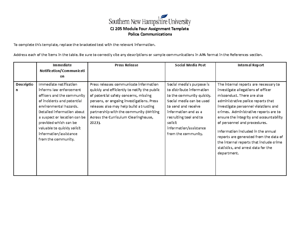 CJ 205 Module Four Assignment Template - CJ 205 Module Four Assignment ...