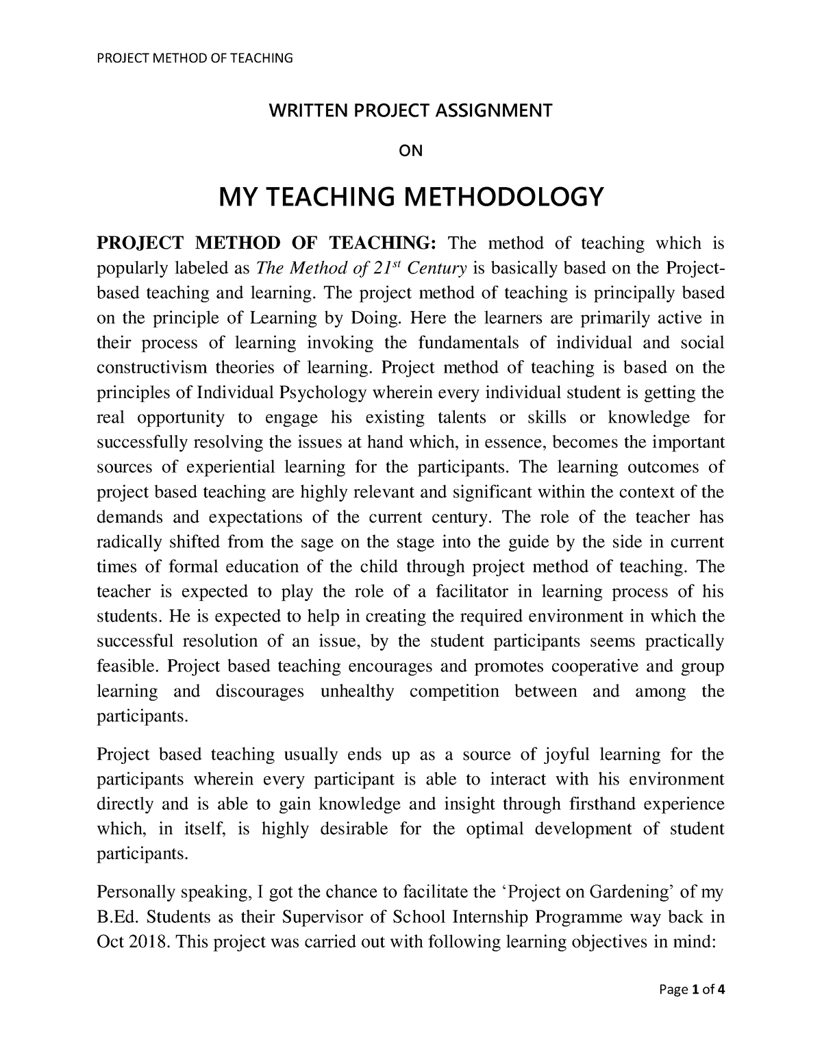 assignment on teaching methodology