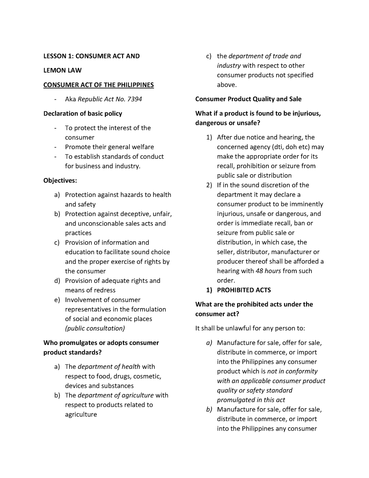 module-1-law-lesson-1-consumer-act-and-lemon-law-consumer-act-of