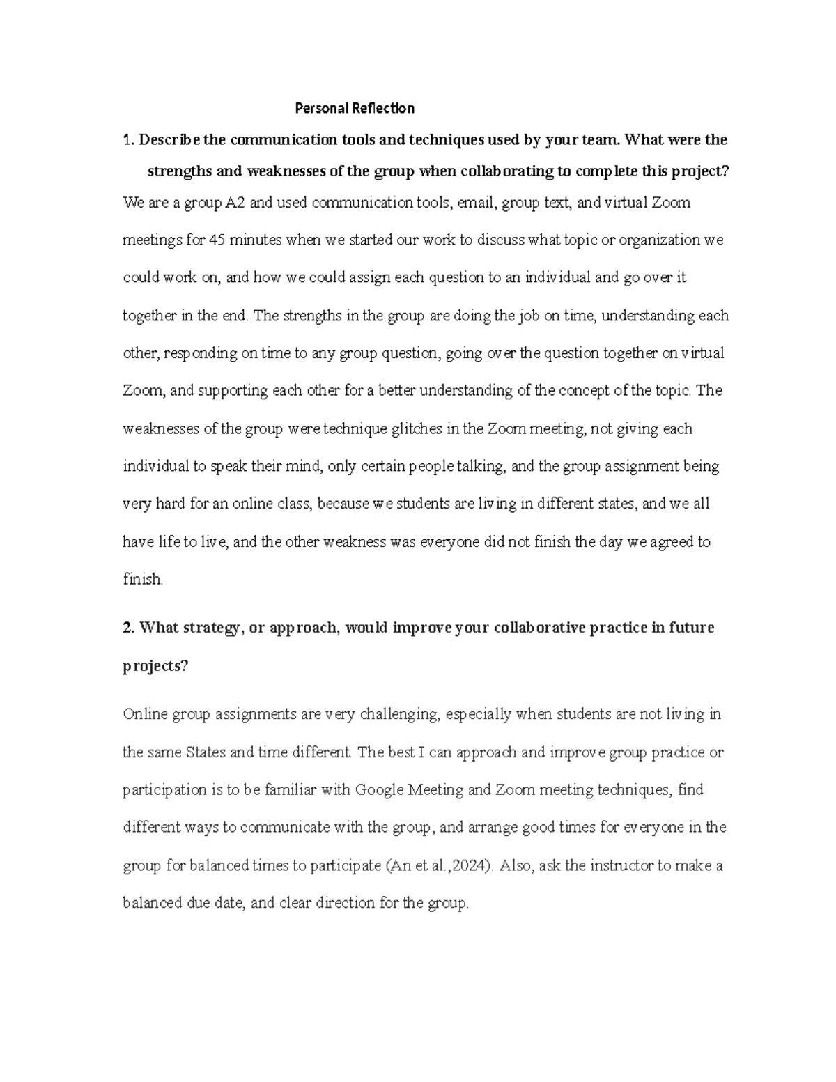 Personal reflection 24 now - Personal Reflection Describe the ...