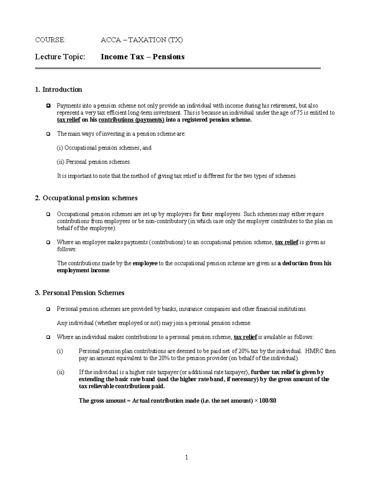 Pensions - January 2023 - COURSE: ACCA – TAXATION (TX) Lecture Topic ...