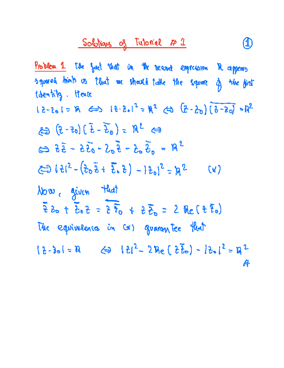 Tutorial 1 Solutions - Solutions of Tutorial 1 Problem 1 the fact that ...