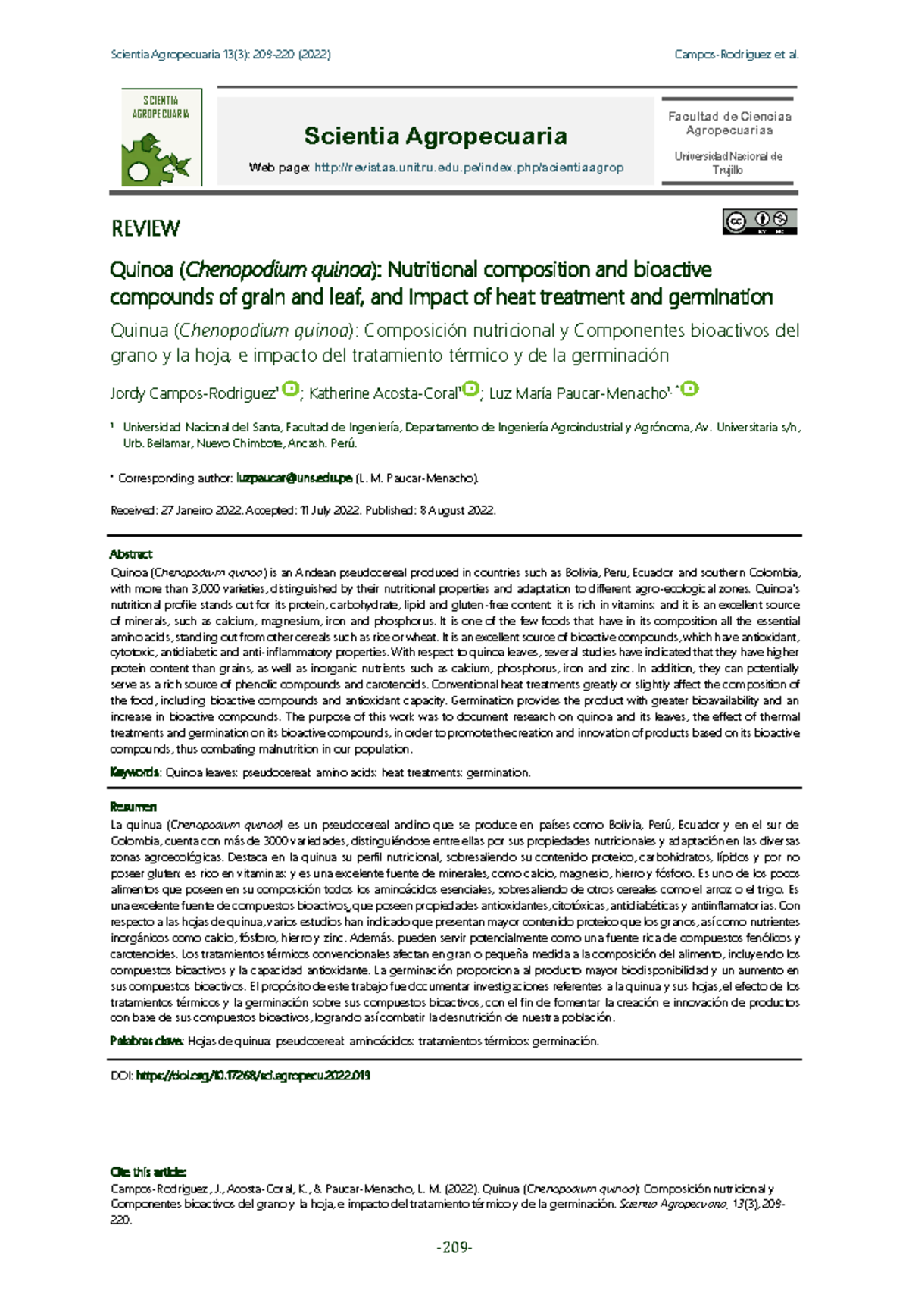 Revista Agraria Quinua REVIEW Quinoa (Chenopodium quinoa