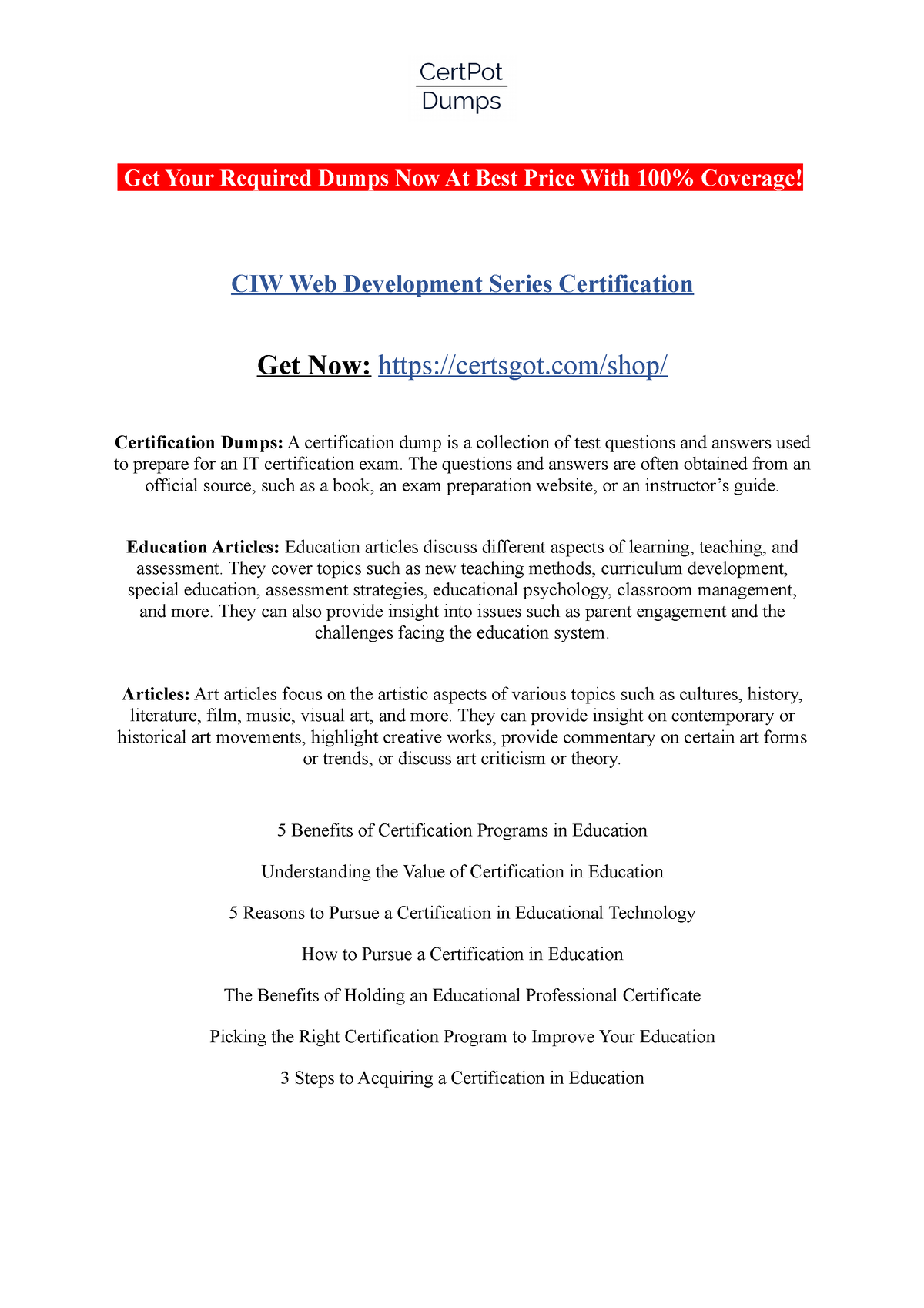 CIW Web Development Series Certification Get Your Required Dumps Now