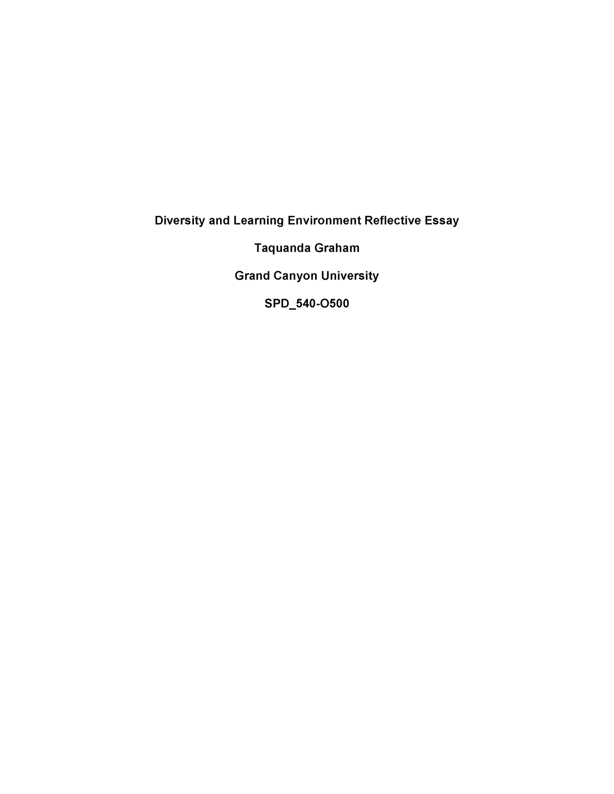 diversity and learning environments reflective essay