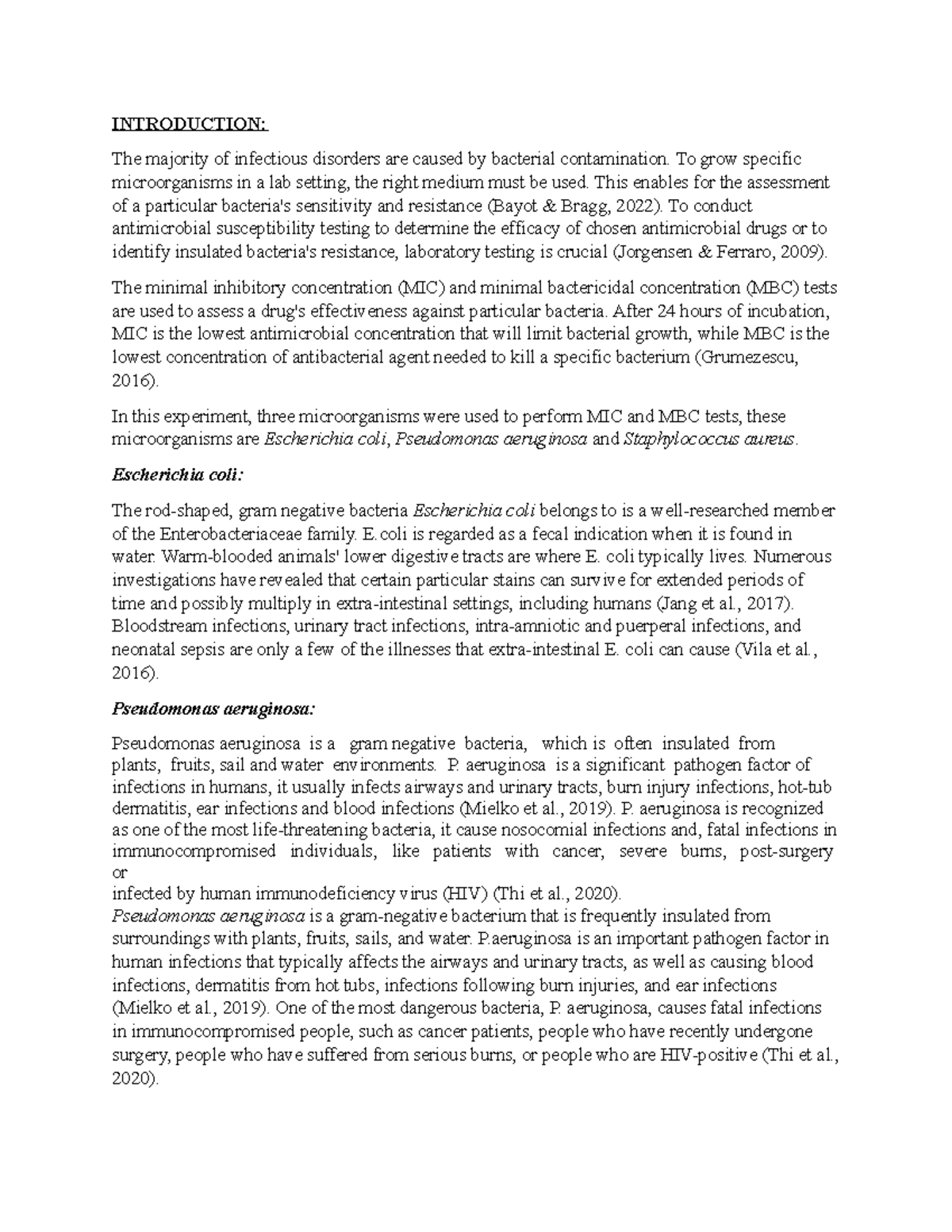 MIC MBC Exp rough - INTRODUCTION: The majority of infectious disorders ...