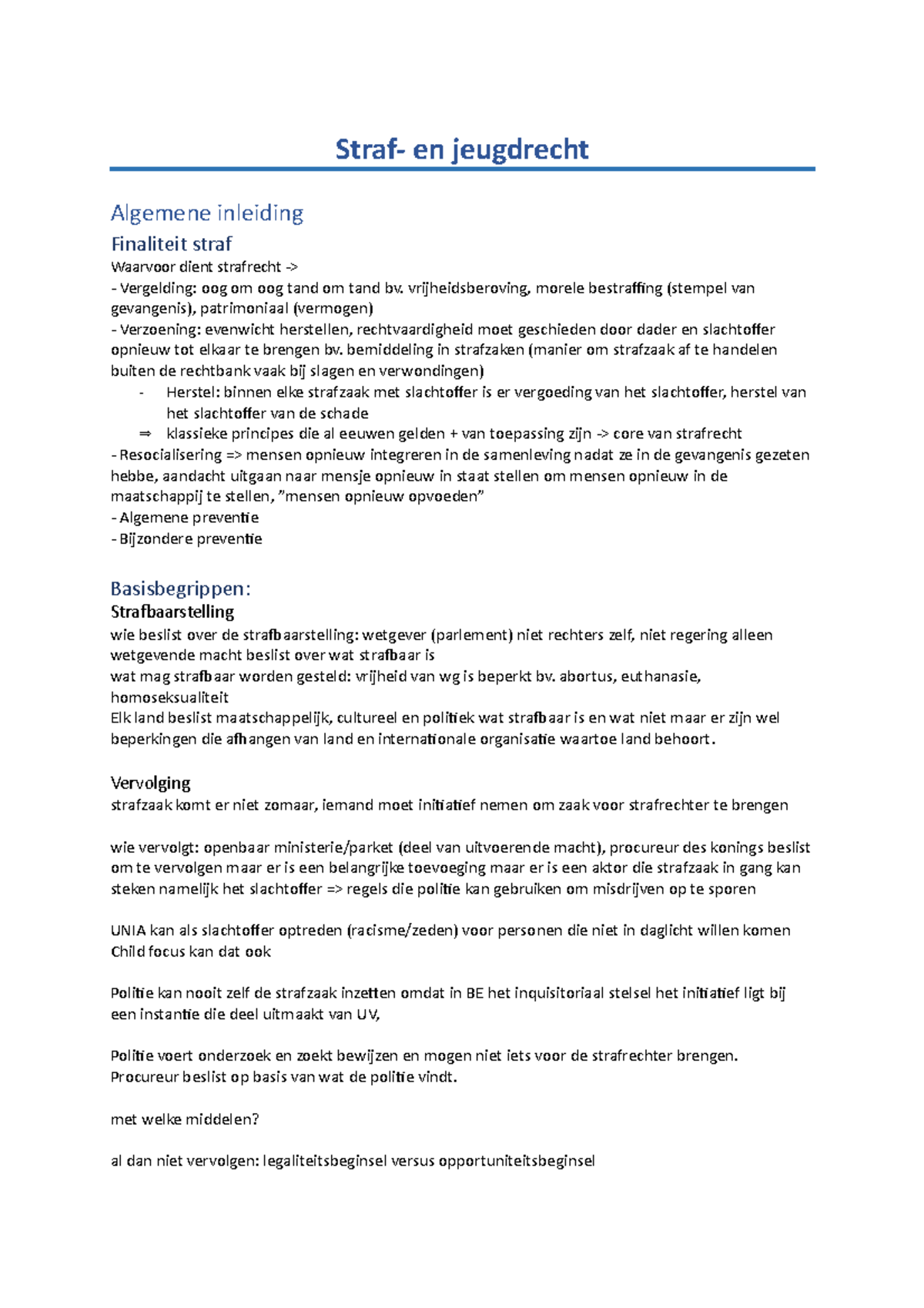 Samenvatting Strafrecht - Straf- En Jeugdrecht Algemene Inleiding ...