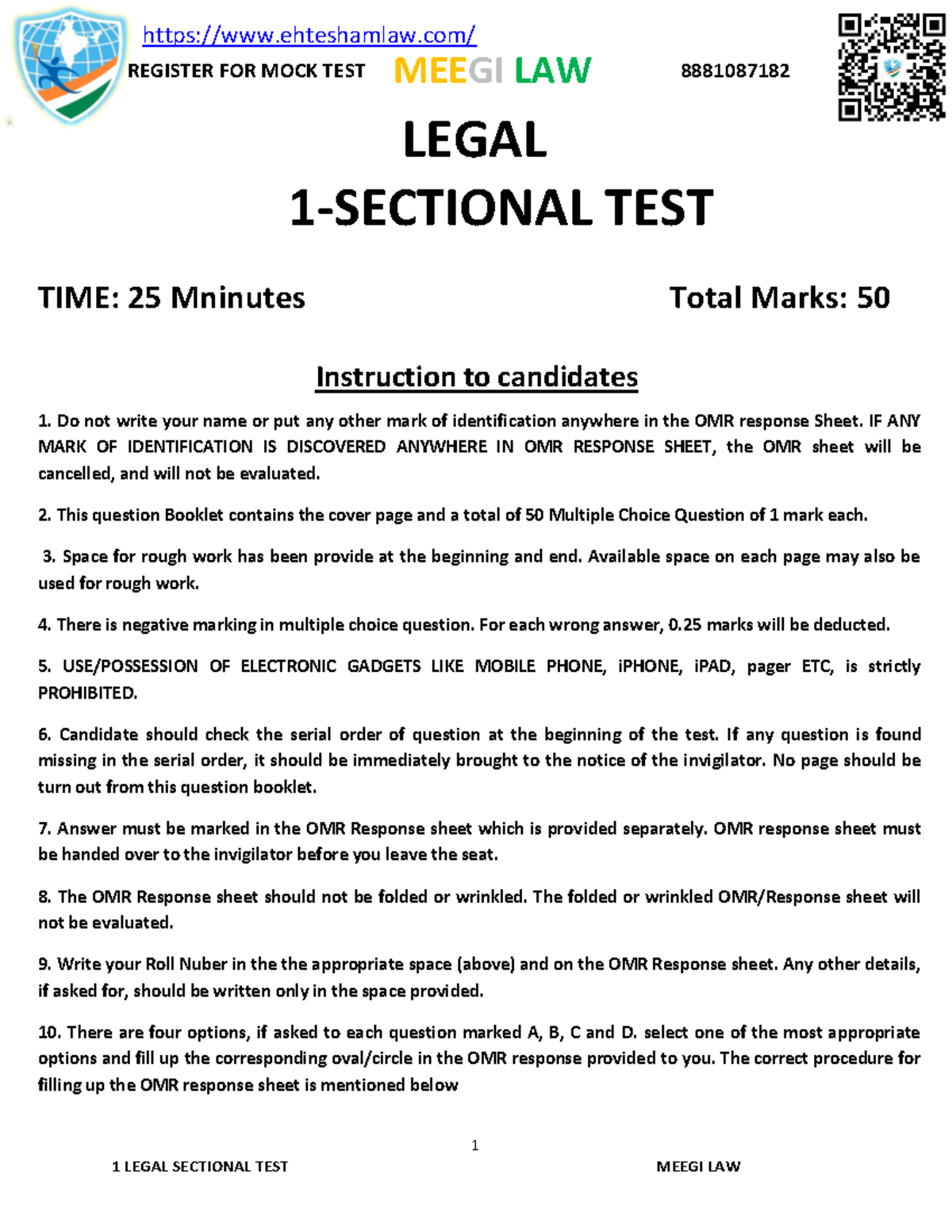 2Legal Sectional Test REGISTER FOR MOCK TEST 8881087182 1 LEGAL 1