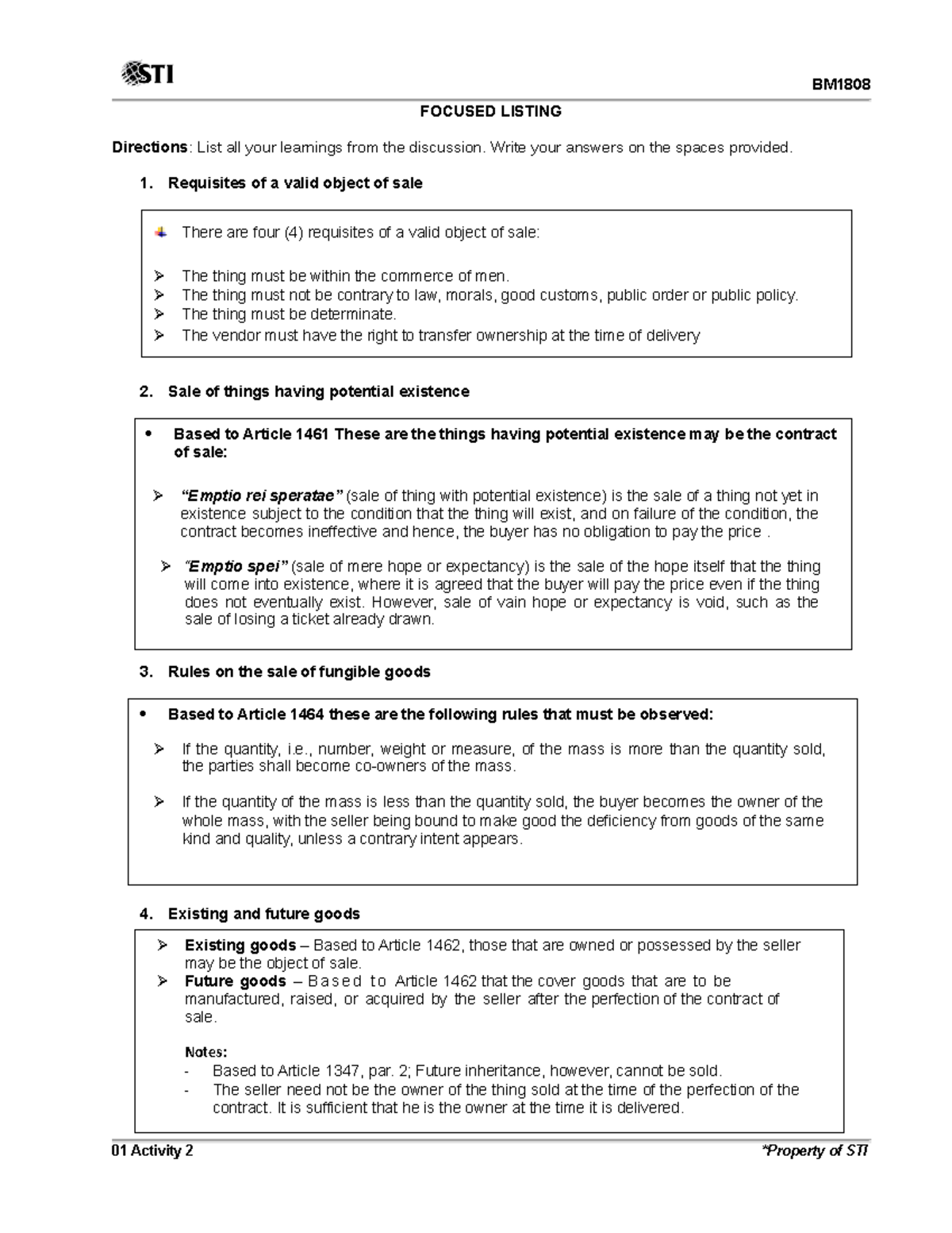 01 Activity 2 LAW Medina - BM FOCUSED LISTING Directions : List all ...