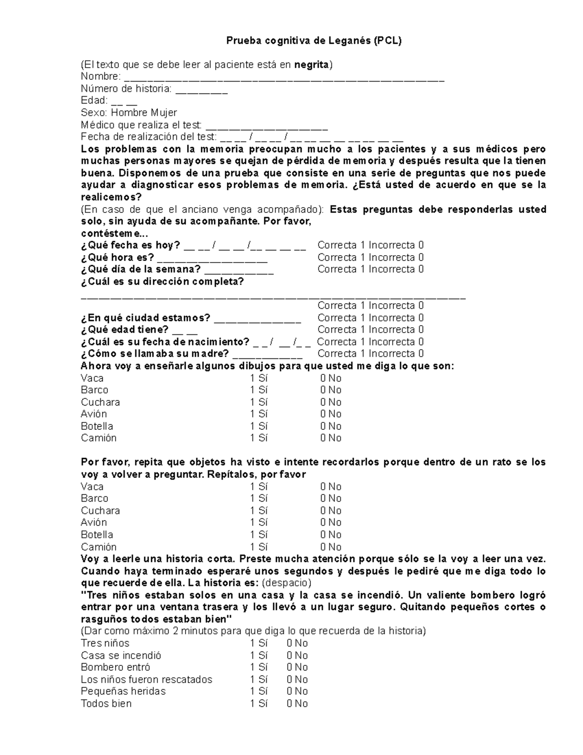 344319946-Test-Leganes - Prueba cognitiva de Leganés (PCL) (El texto que se  debe leer al paciente - Studocu