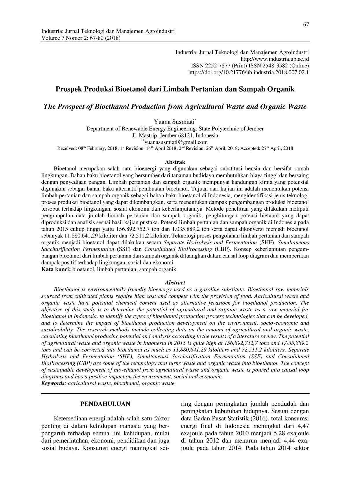 346 1490 1 PB - Industria: Jurnal Teknologi Dan Manajemen Agroindustri ...